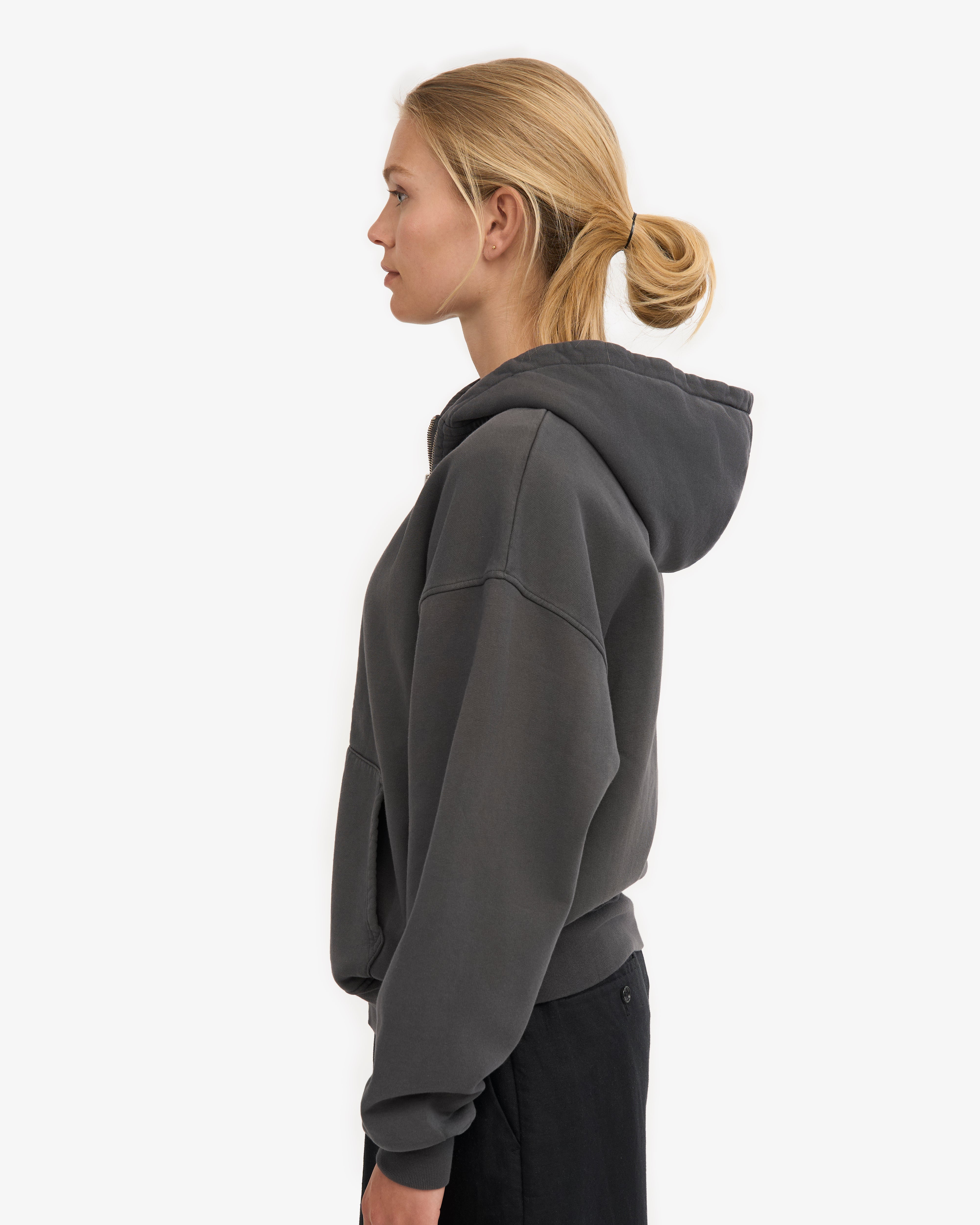Organic Oversized Zip Hood - Lava Grey