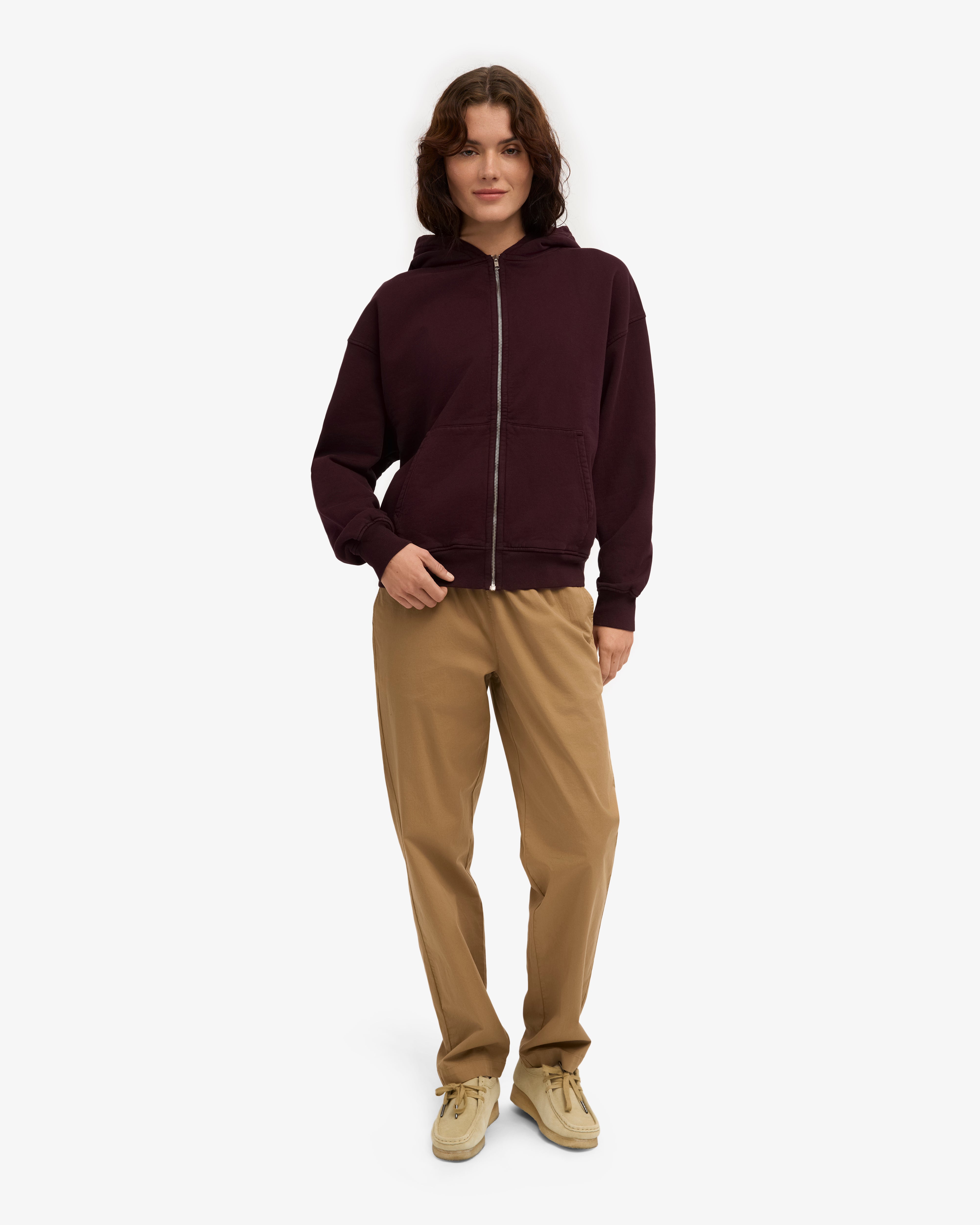 Organic Oversized Zip Hood - Oxblood Red