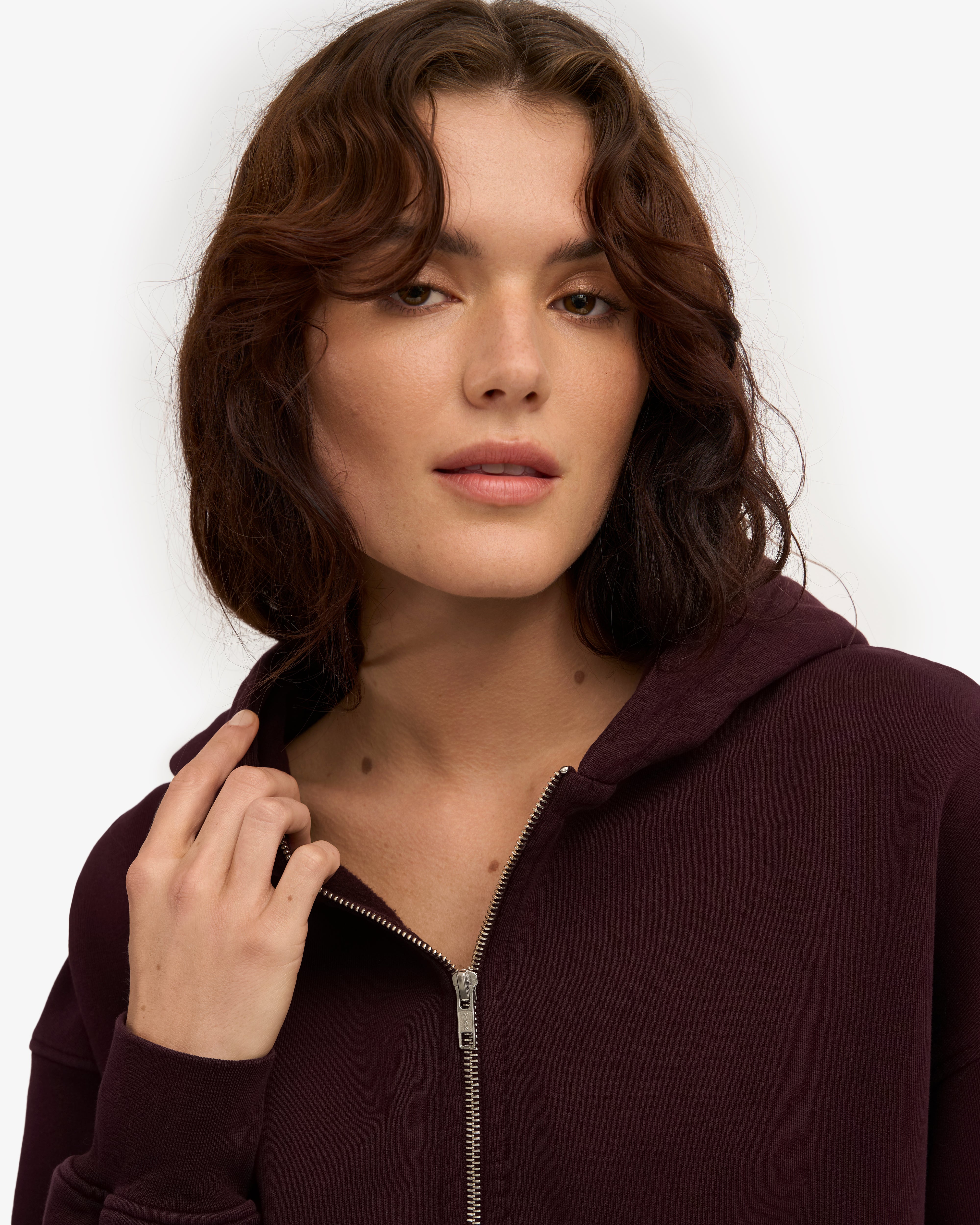 Organic Oversized Zip Hood - Oxblood Red