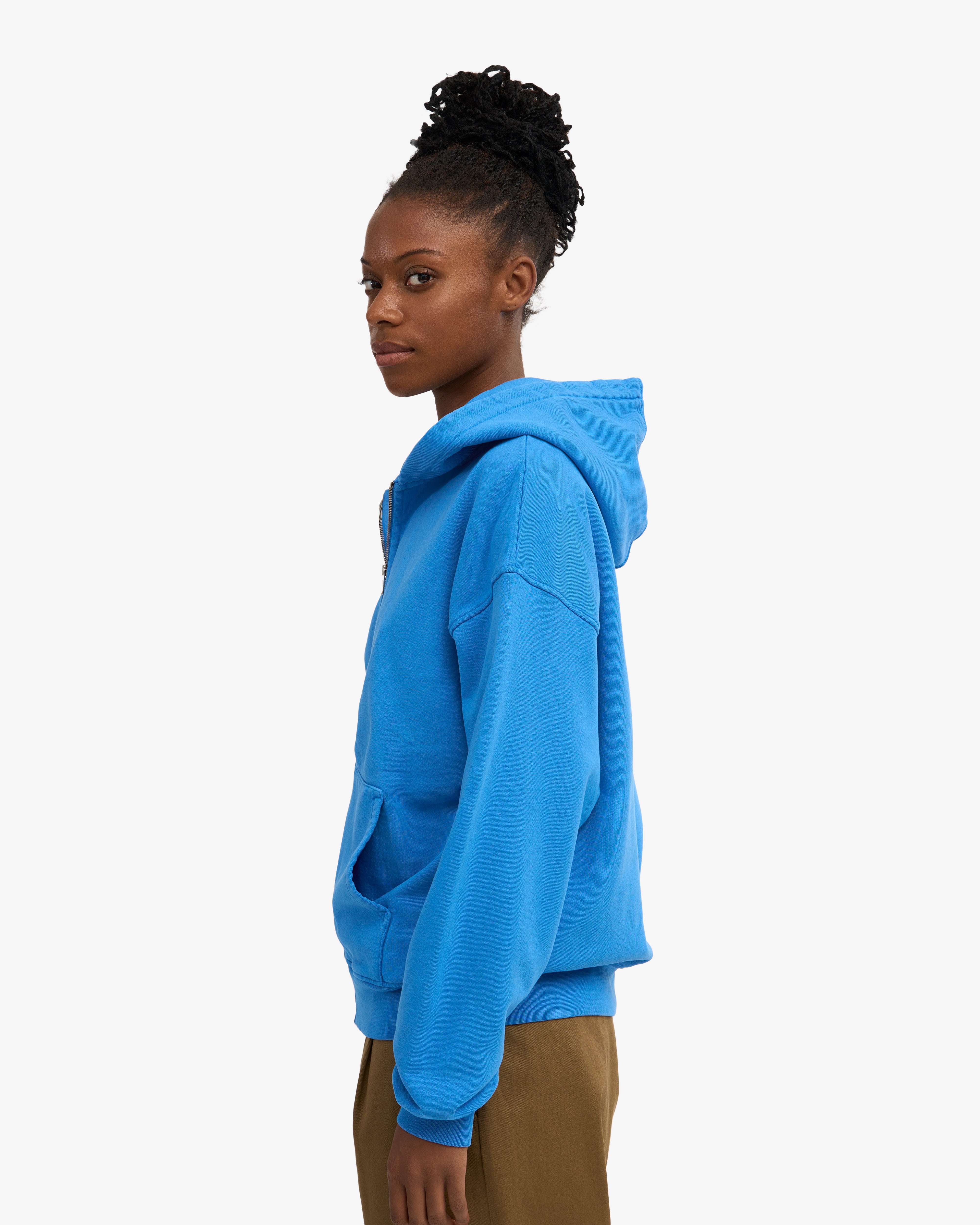 Organic Oversized Zip Hood - Pacific Blue