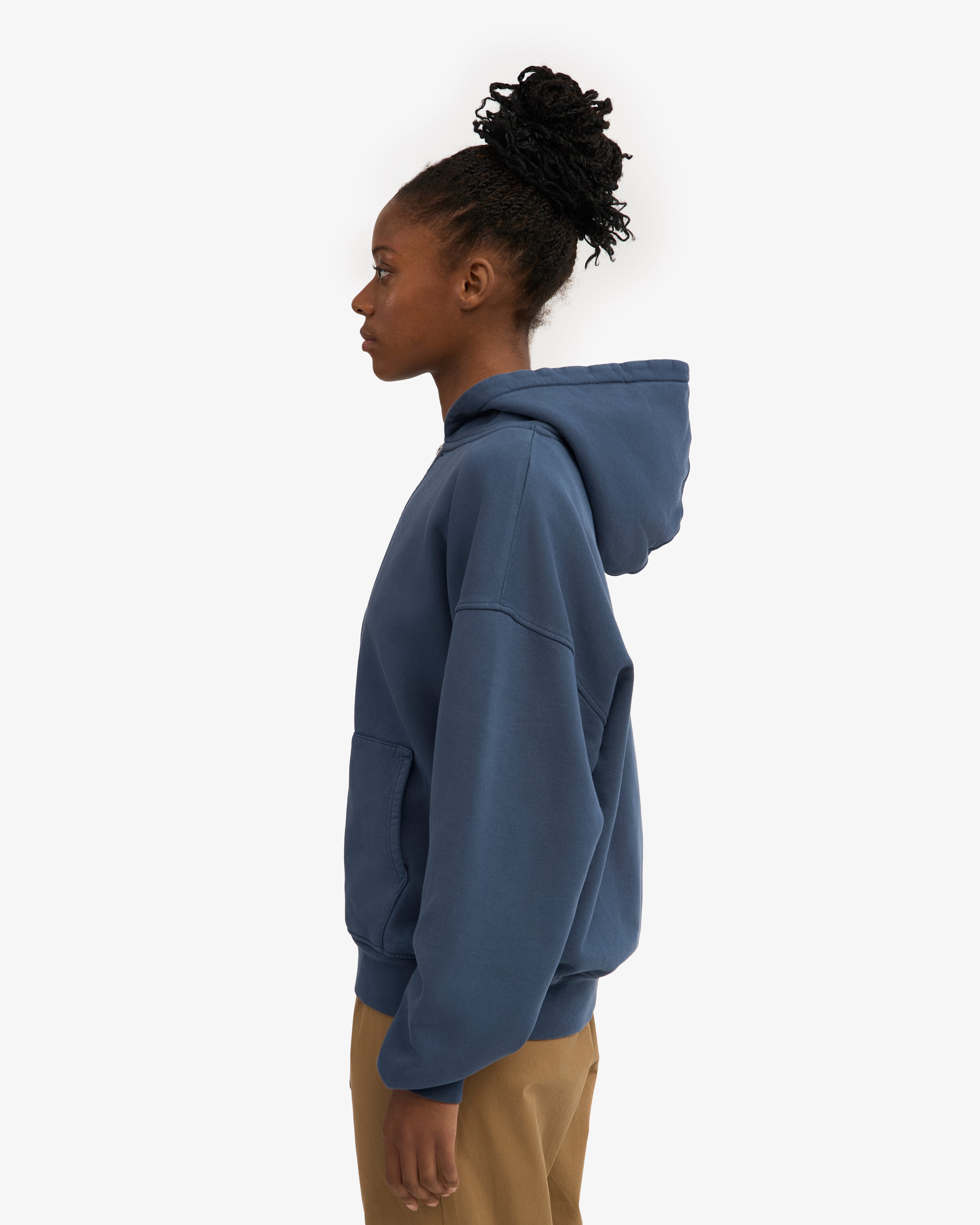 Organic Oversized Zip Hood - Petrol Blue
