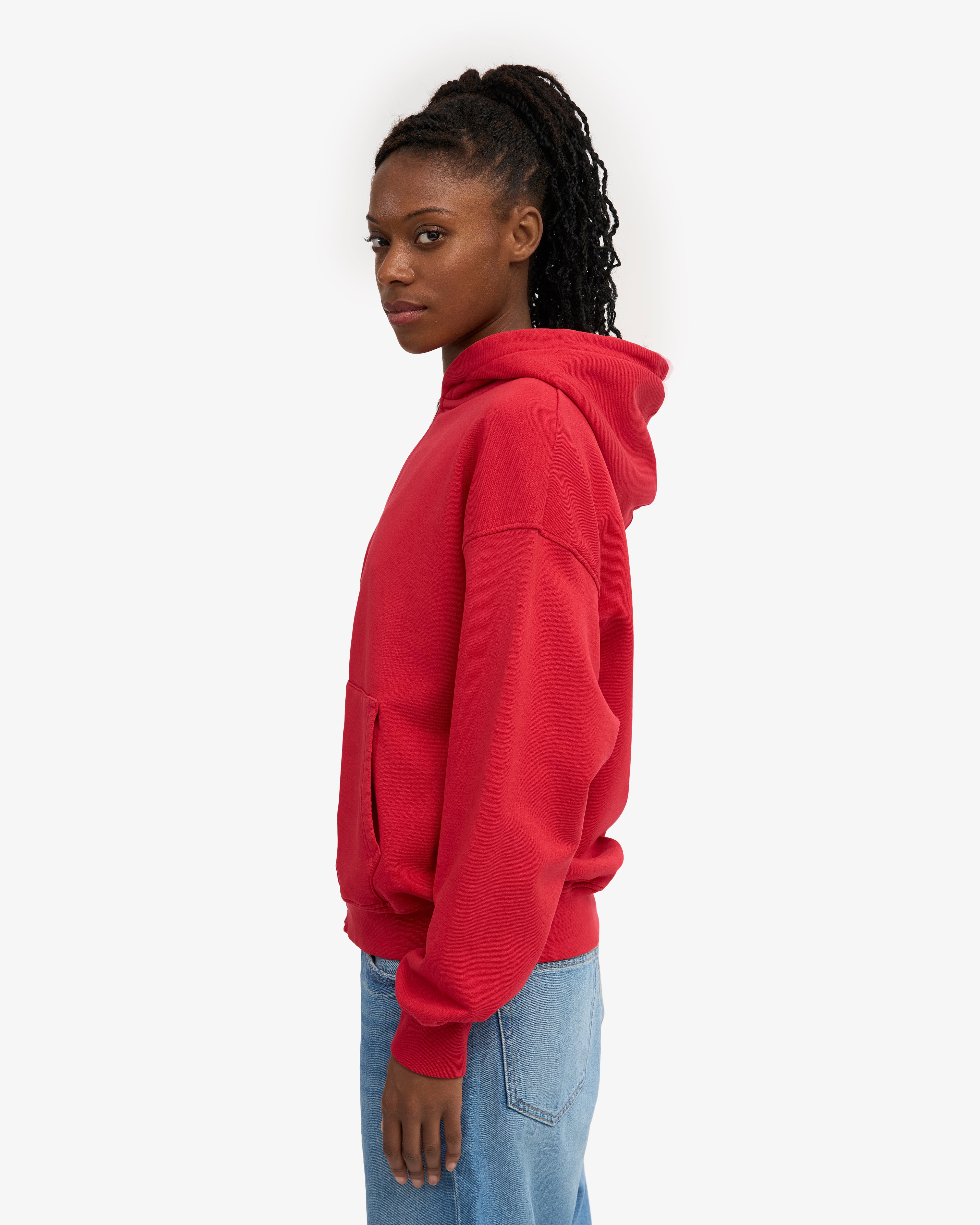 Organic Oversized Zip Hood - Scarlet Red