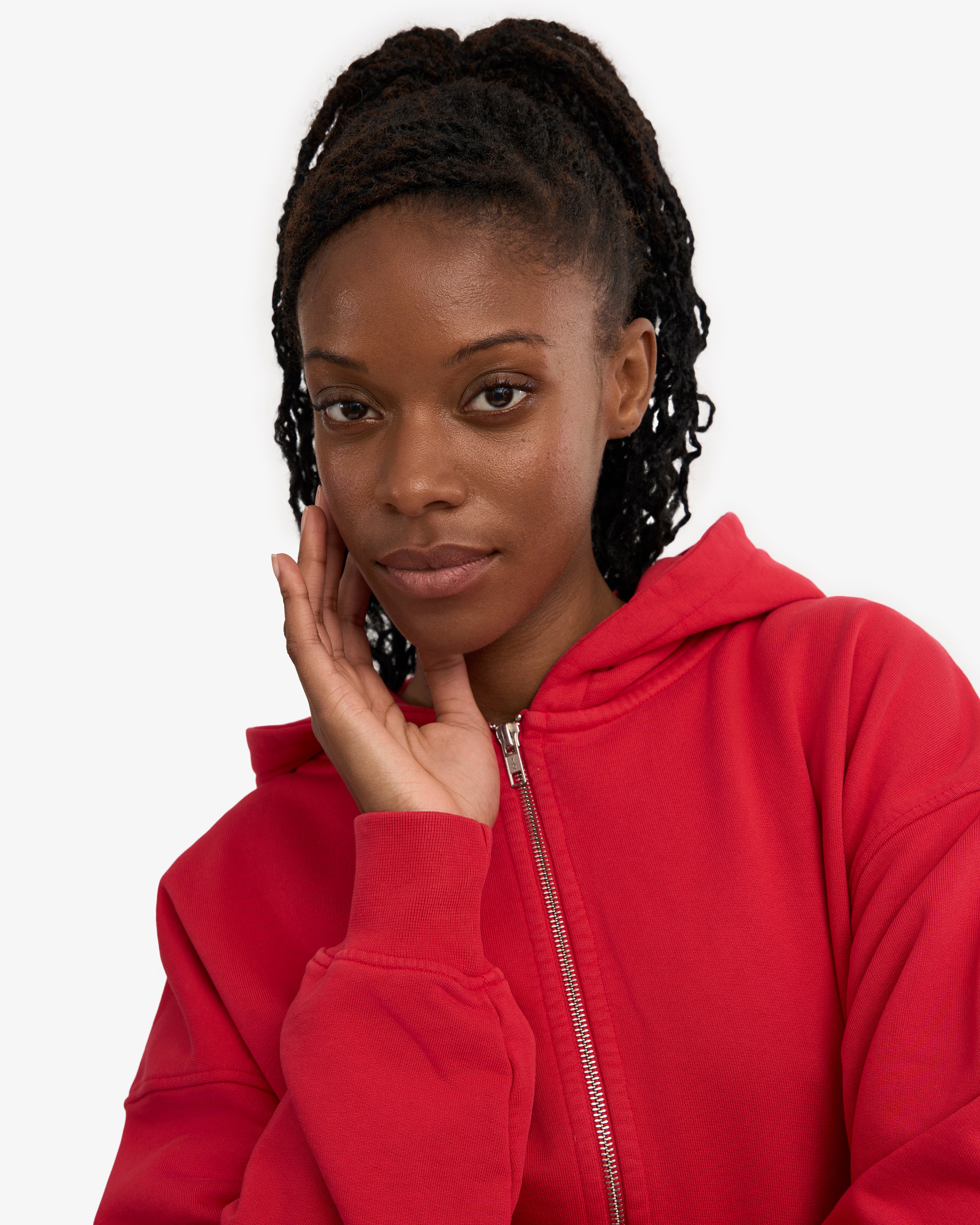 Organic Oversized Zip Hood - Scarlet Red