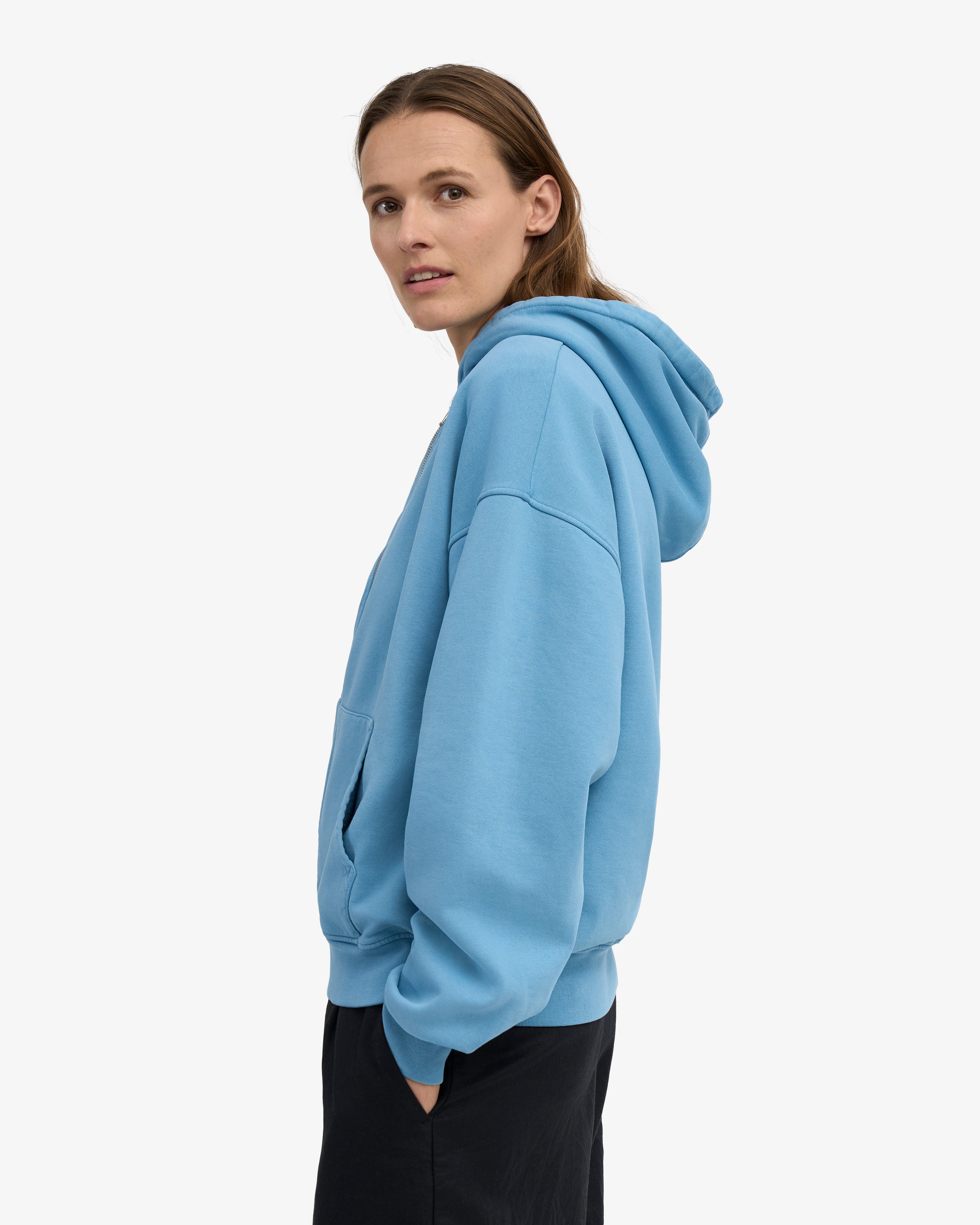 Organic Oversized Zip Hood - Seaside Blue