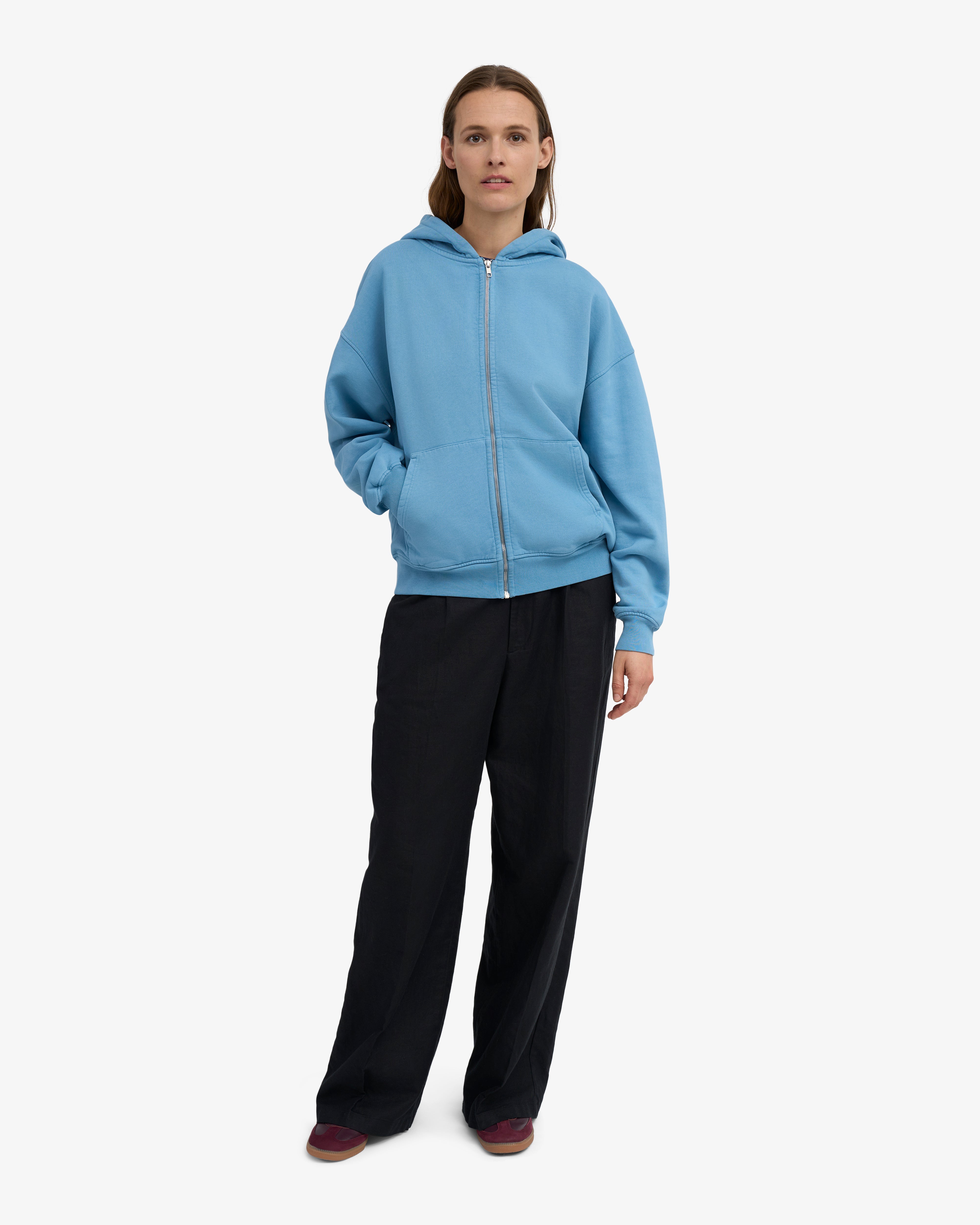 Organic Oversized Zip Hood - Seaside Blue