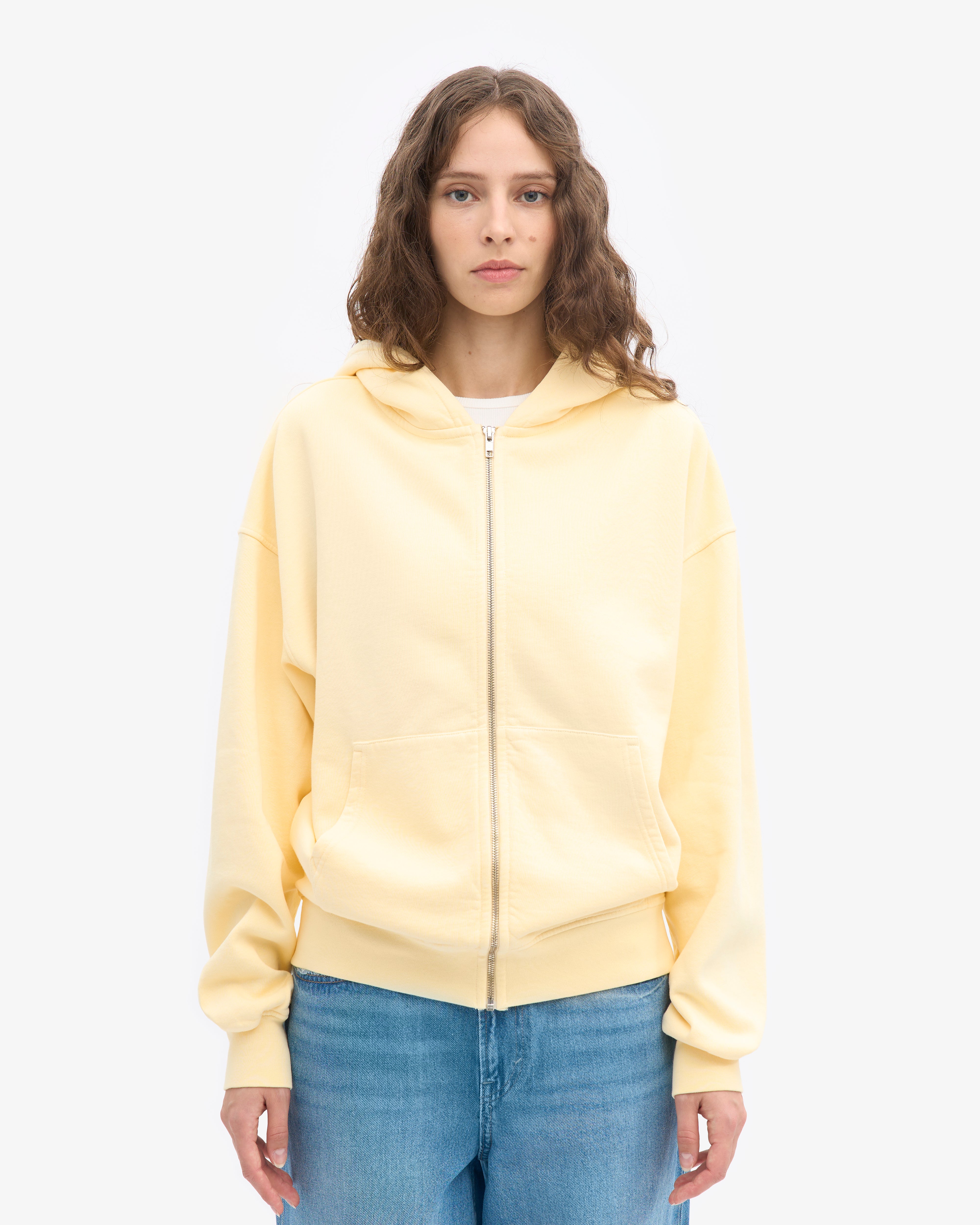 Organic Oversized Zip Hood - Soft Yellow