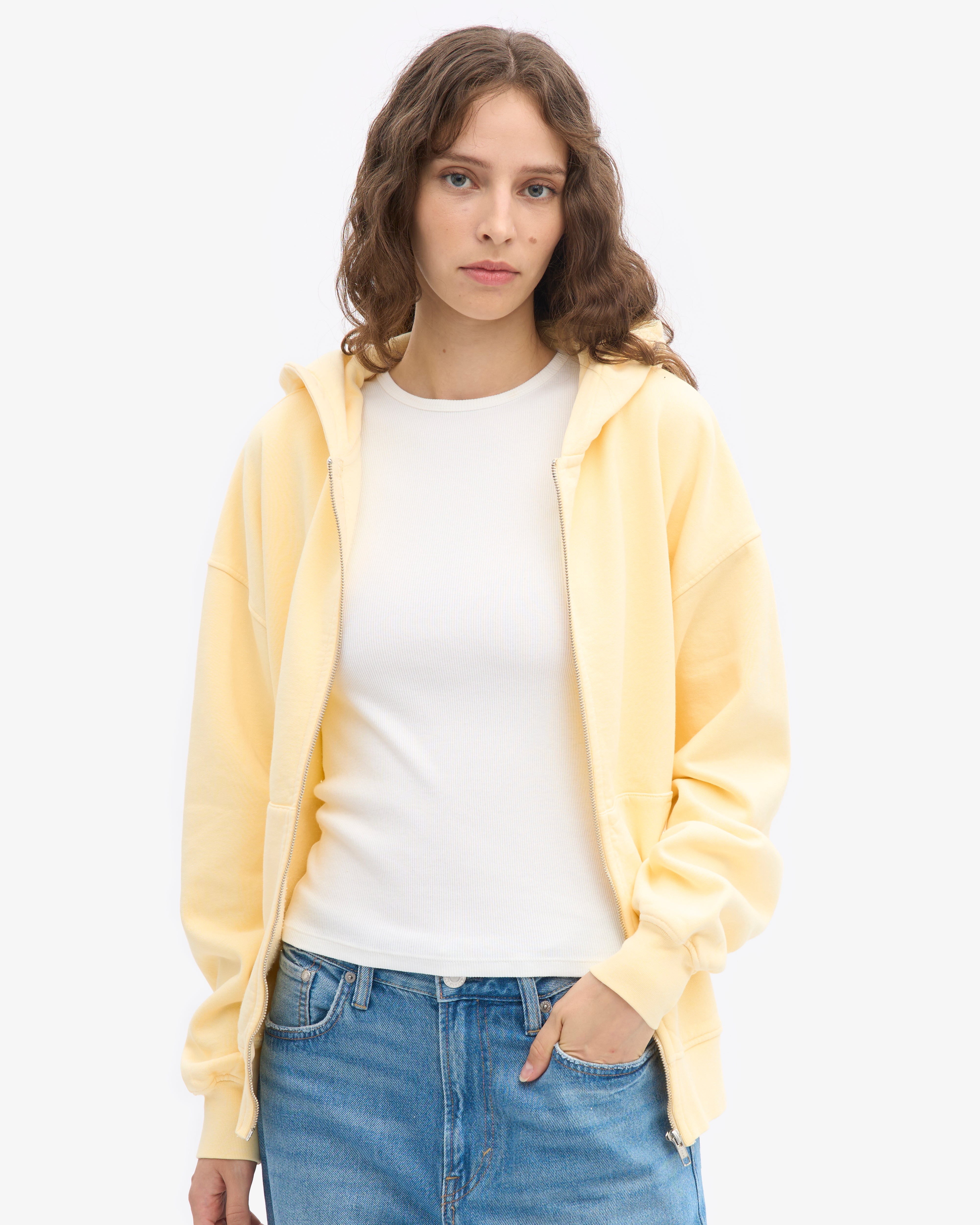 Organic Oversized Zip Hood - Soft Yellow