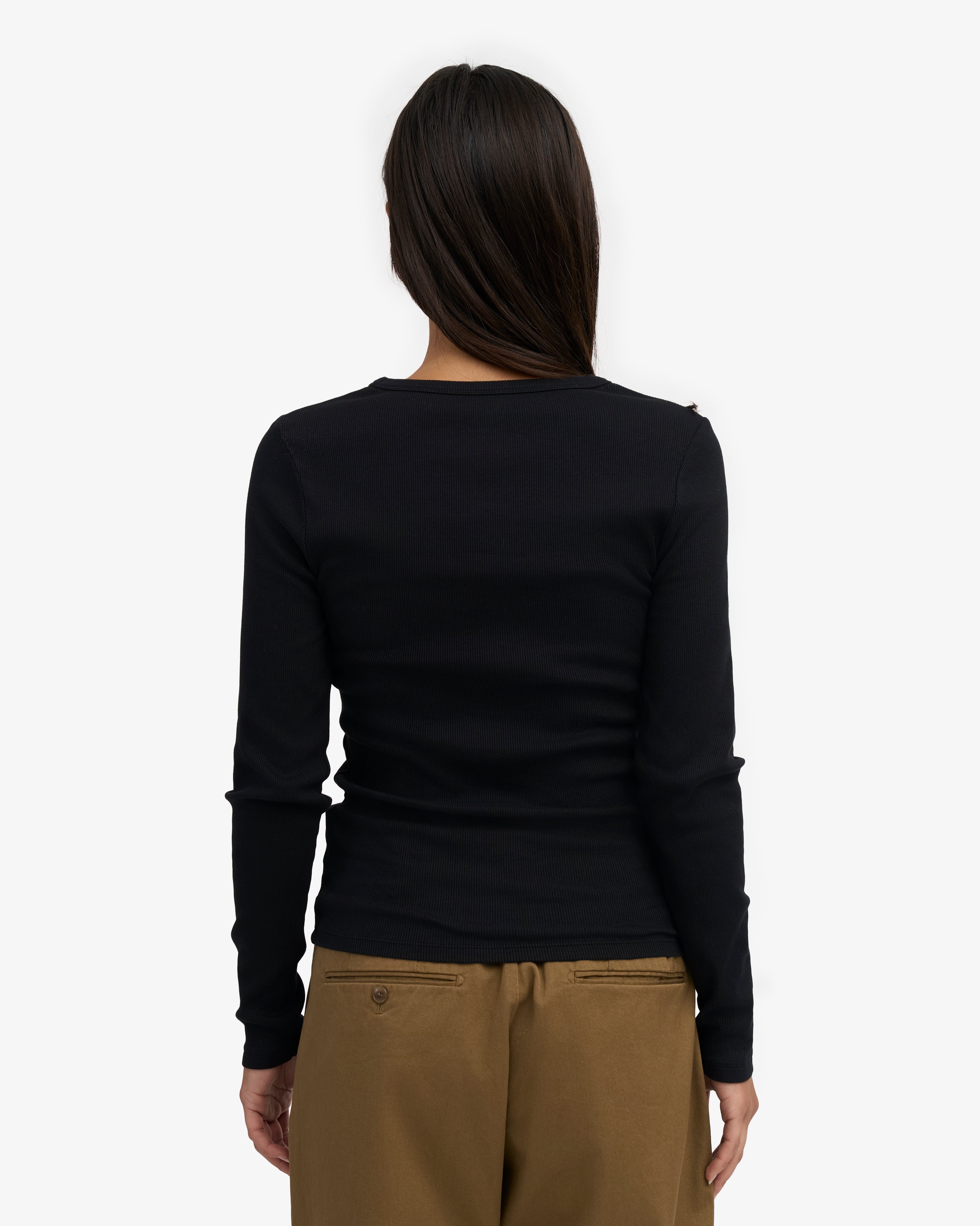 Women Organic Rib LS T-Shirt - Deep Black