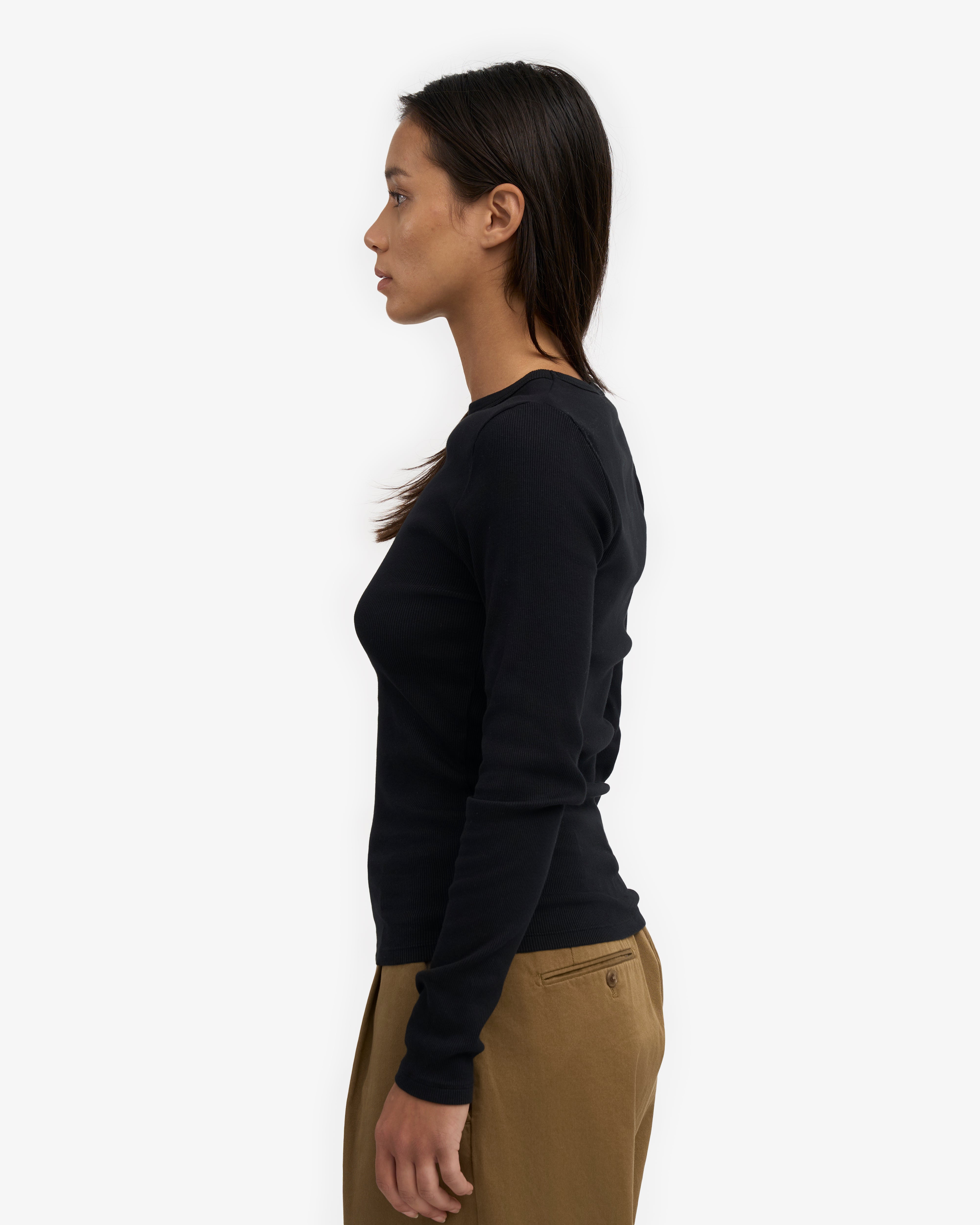 Women Organic Rib LS T-Shirt - Deep Black
