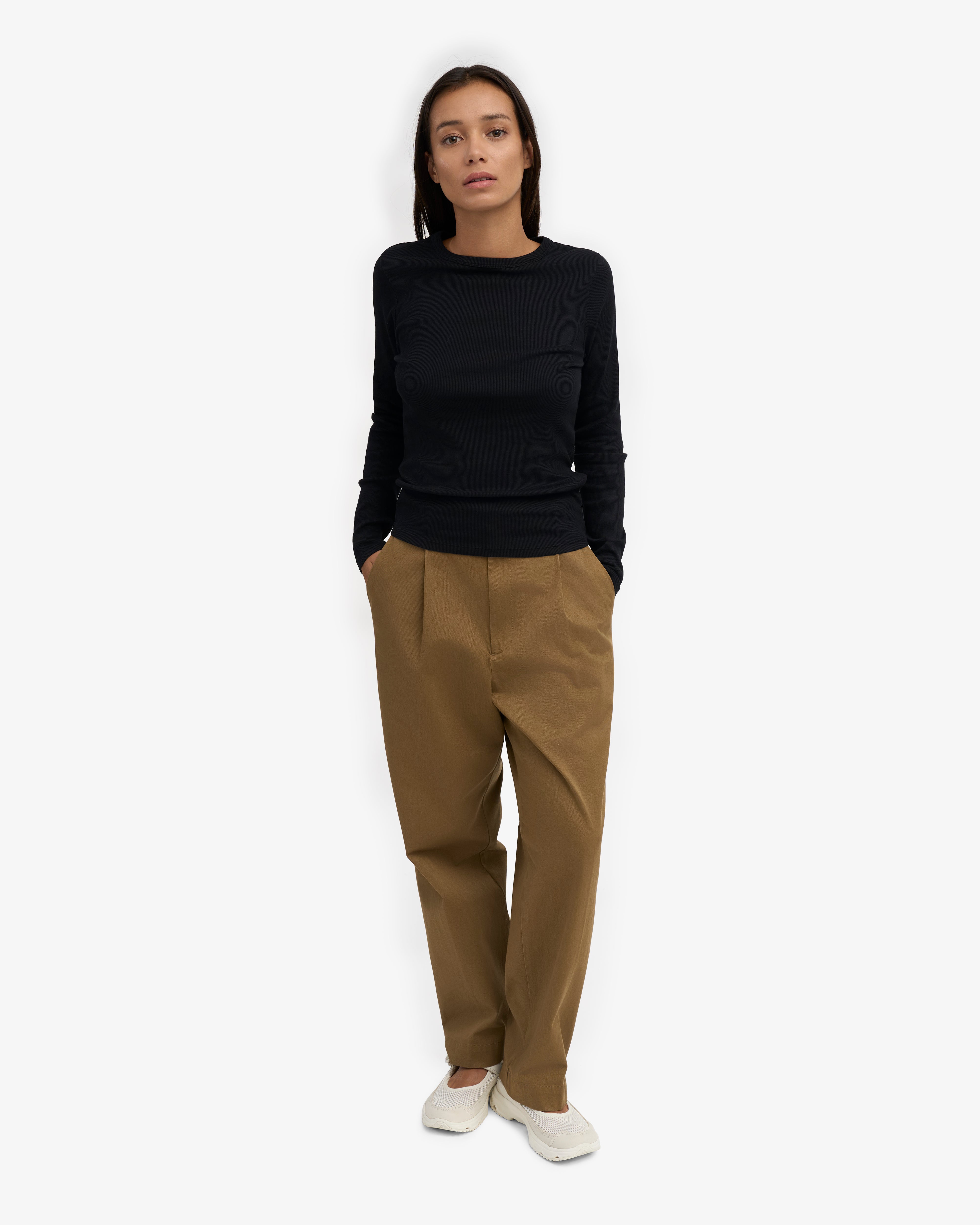 Women Organic Rib LS T-Shirt - Deep Black