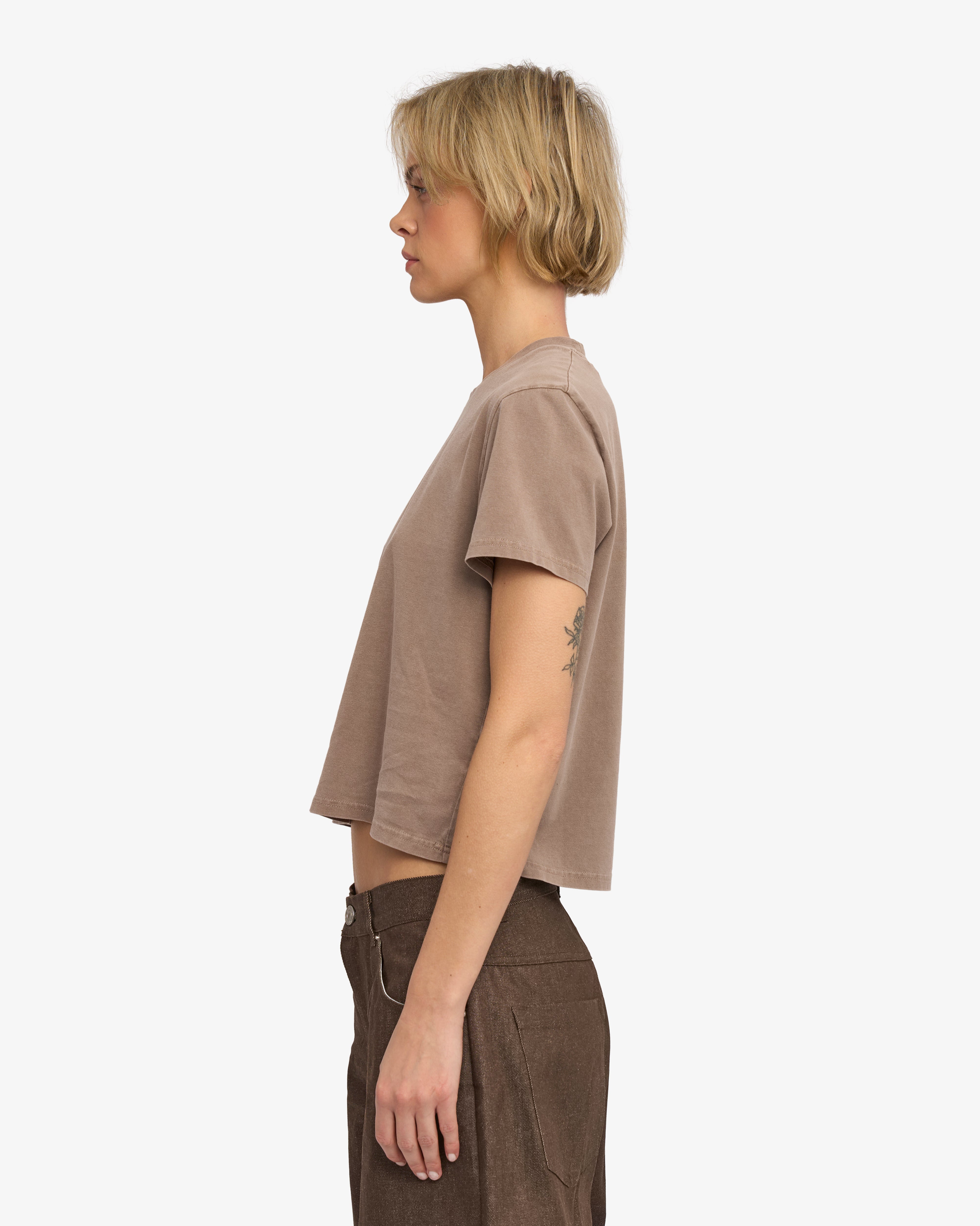 Organic Boxy Crop Tee - Faded Khaki