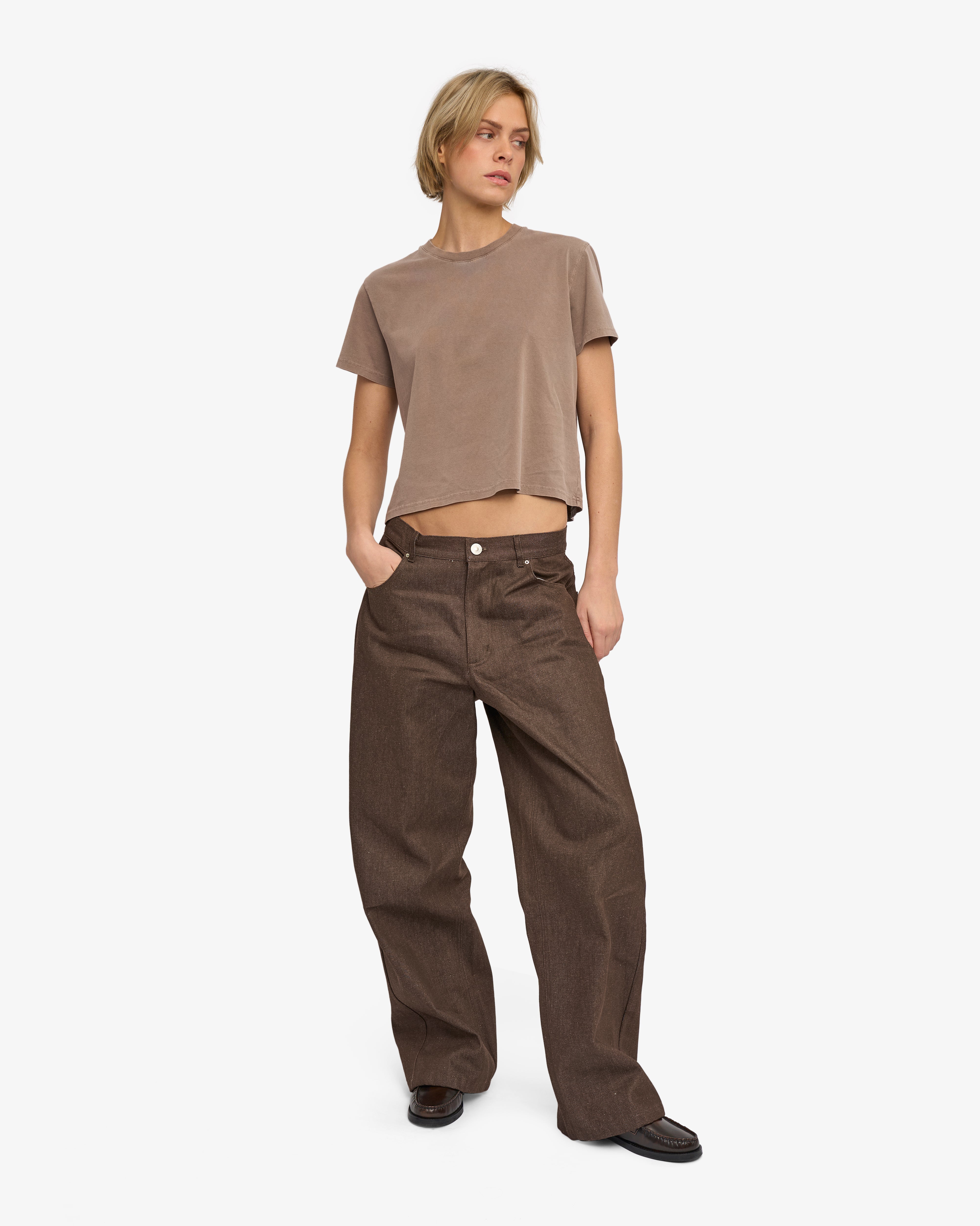 Organic Boxy Crop Tee - Faded Khaki