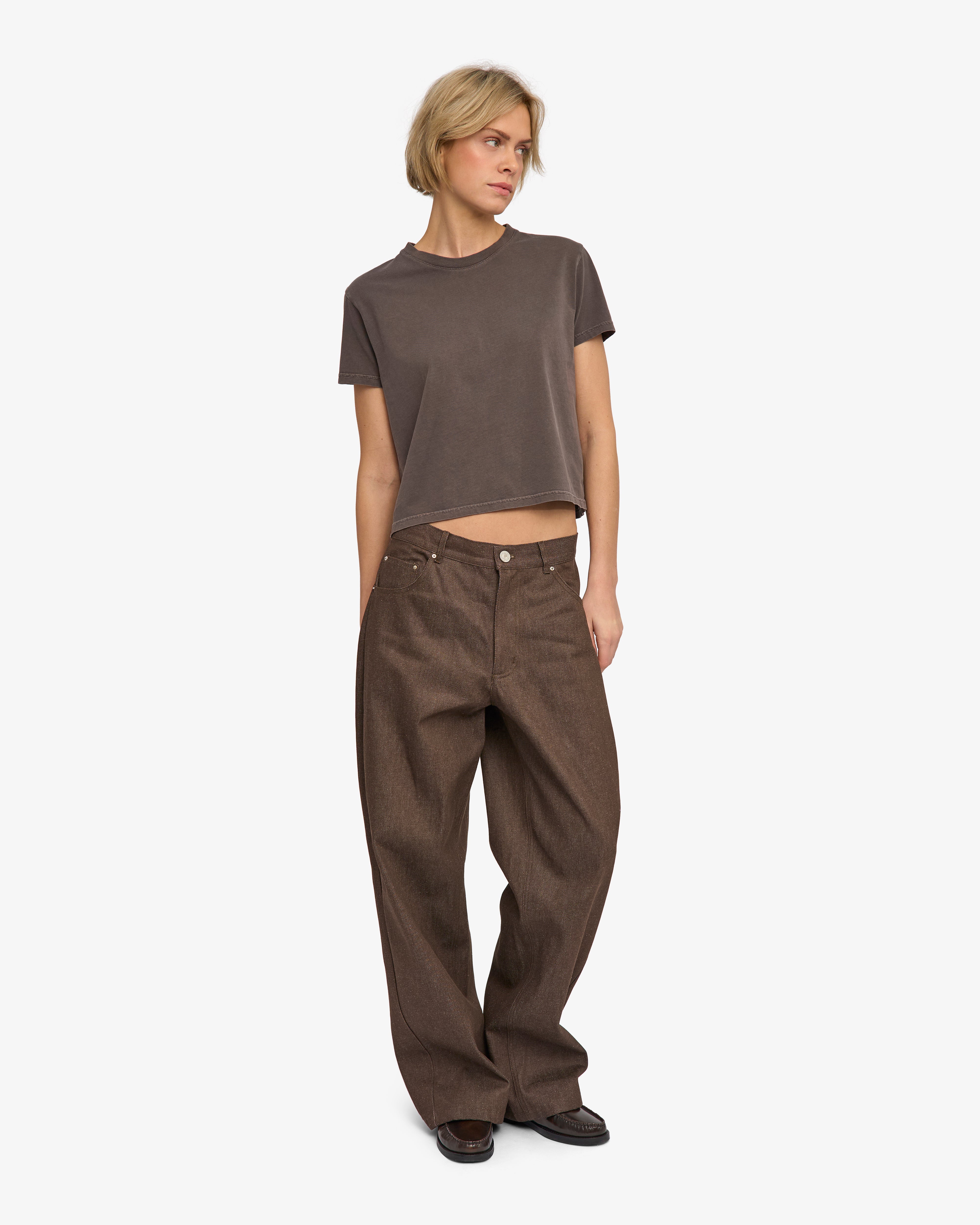 Organic Boxy Crop Tee - Faded Mud