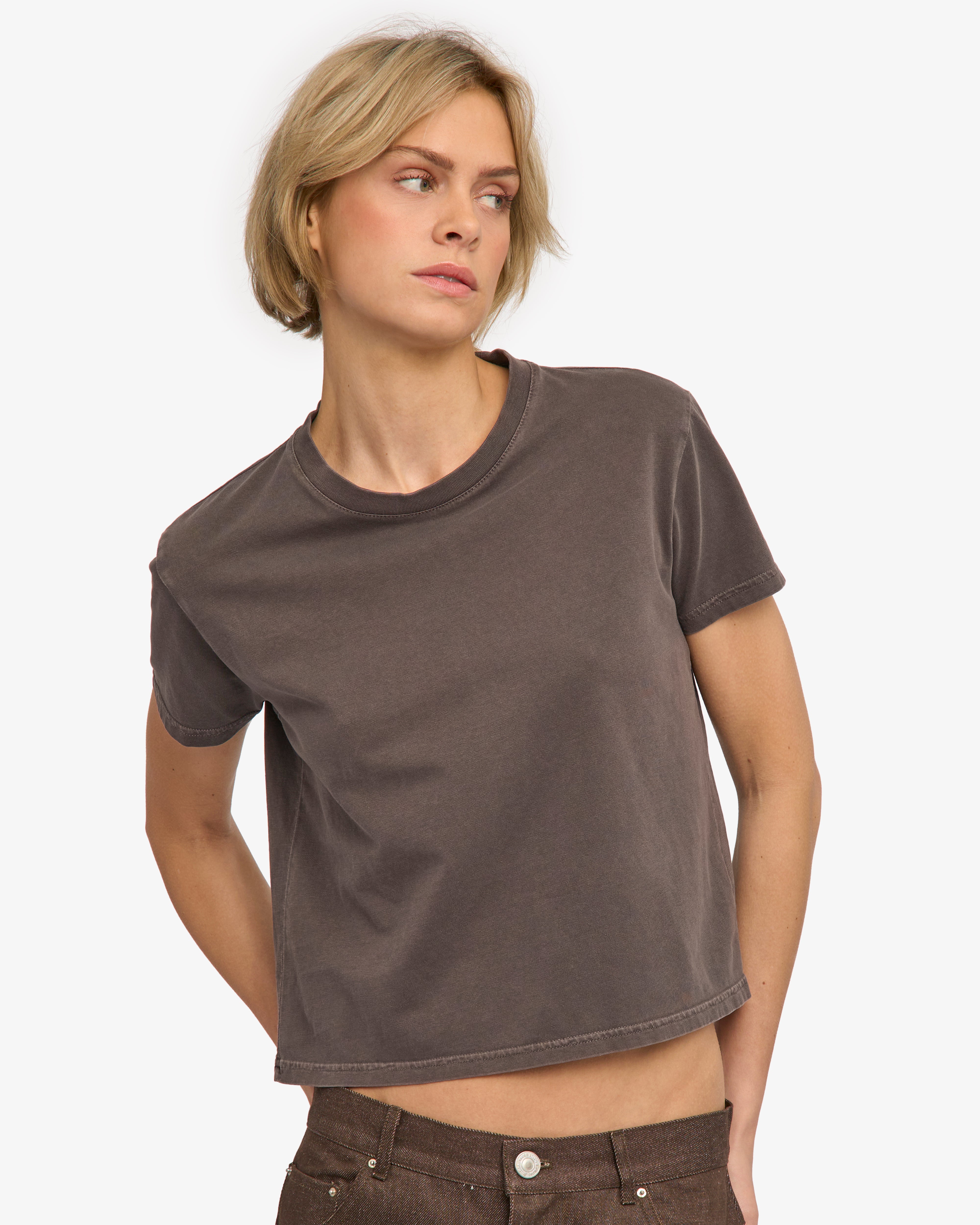 Organic Boxy Crop Tee - Faded Mud