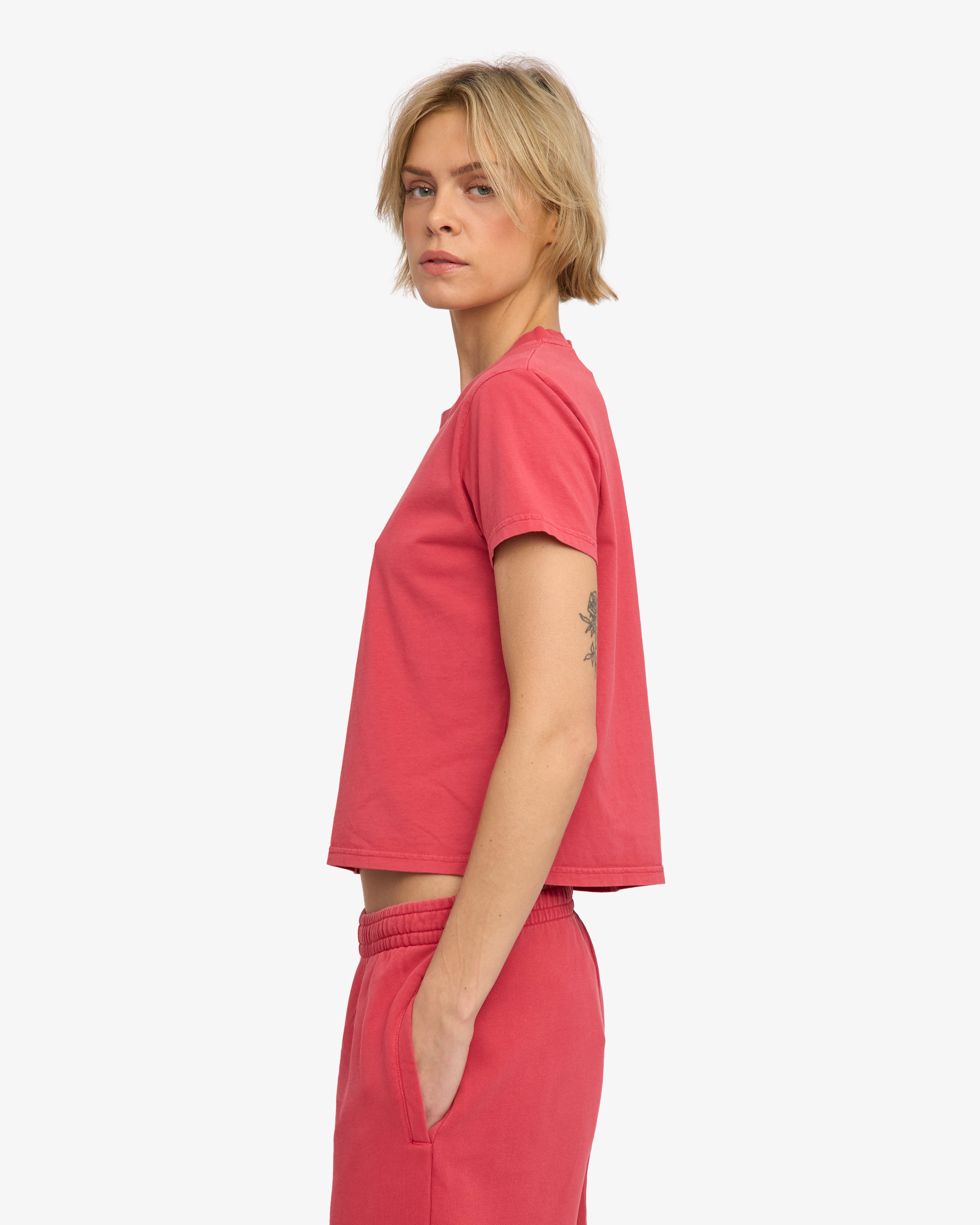 Organic Boxy Crop Tee - Faded Red