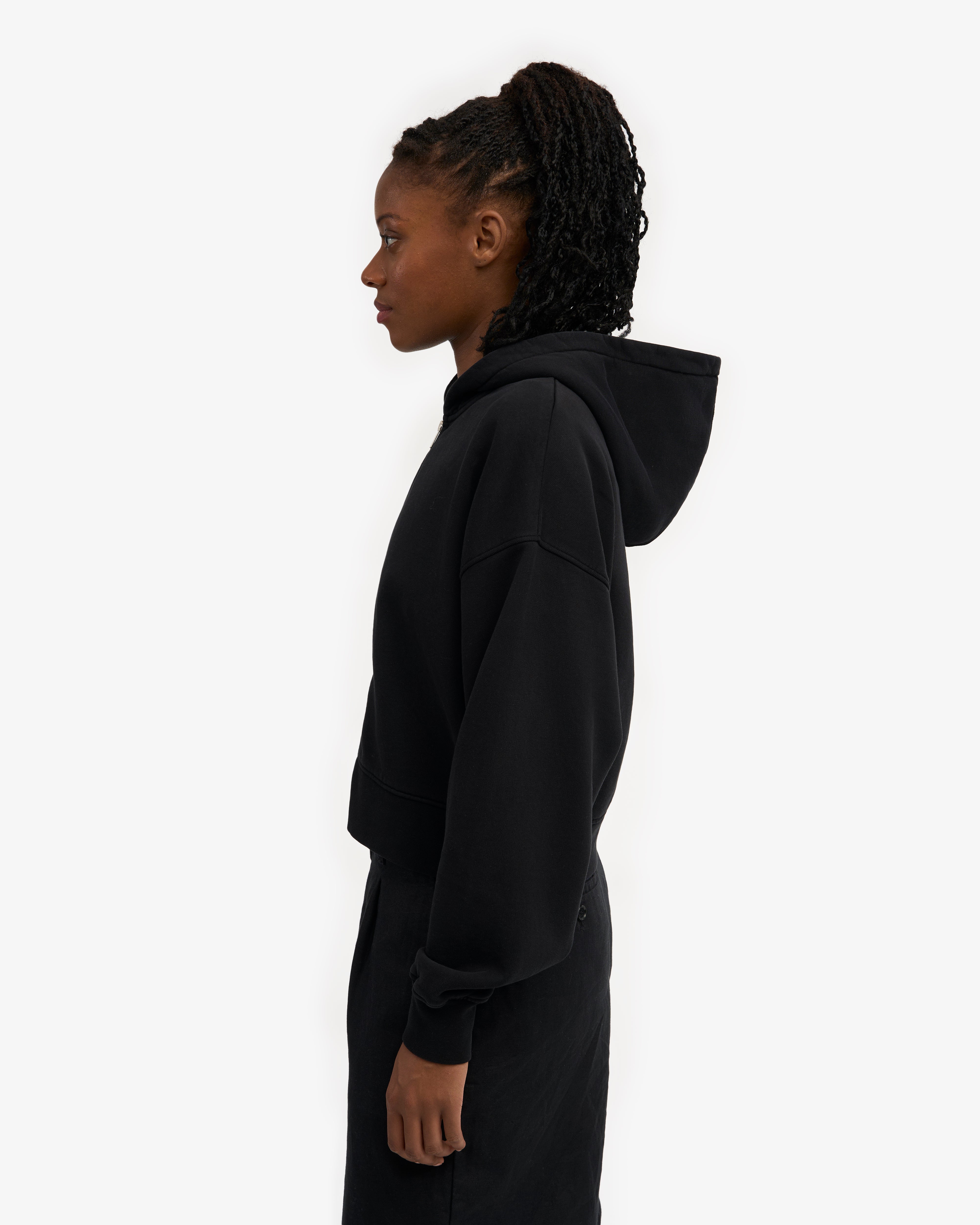 Organic Crop Zip Hood - Deep Black