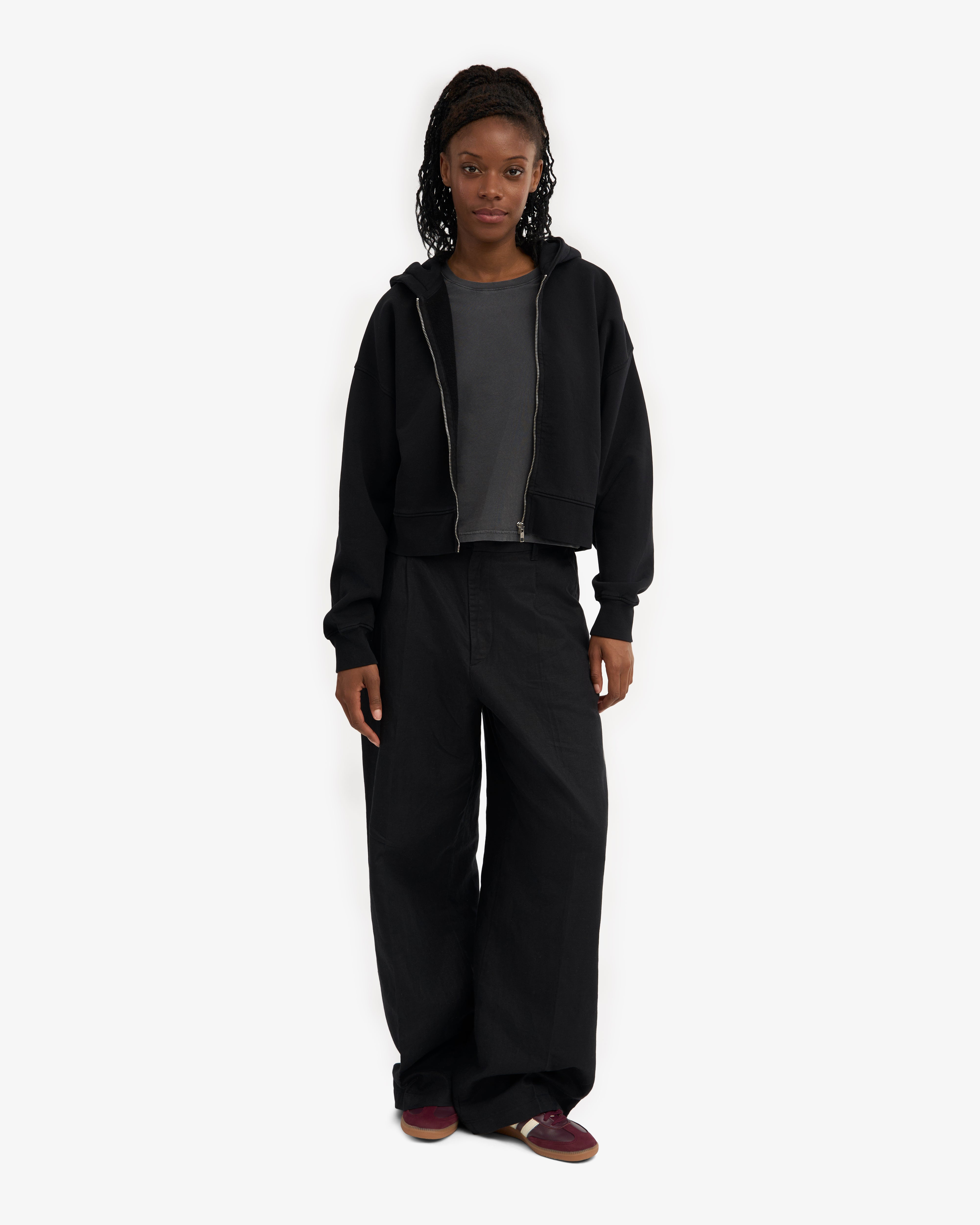 Organic Crop Zip Hood - Deep Black
