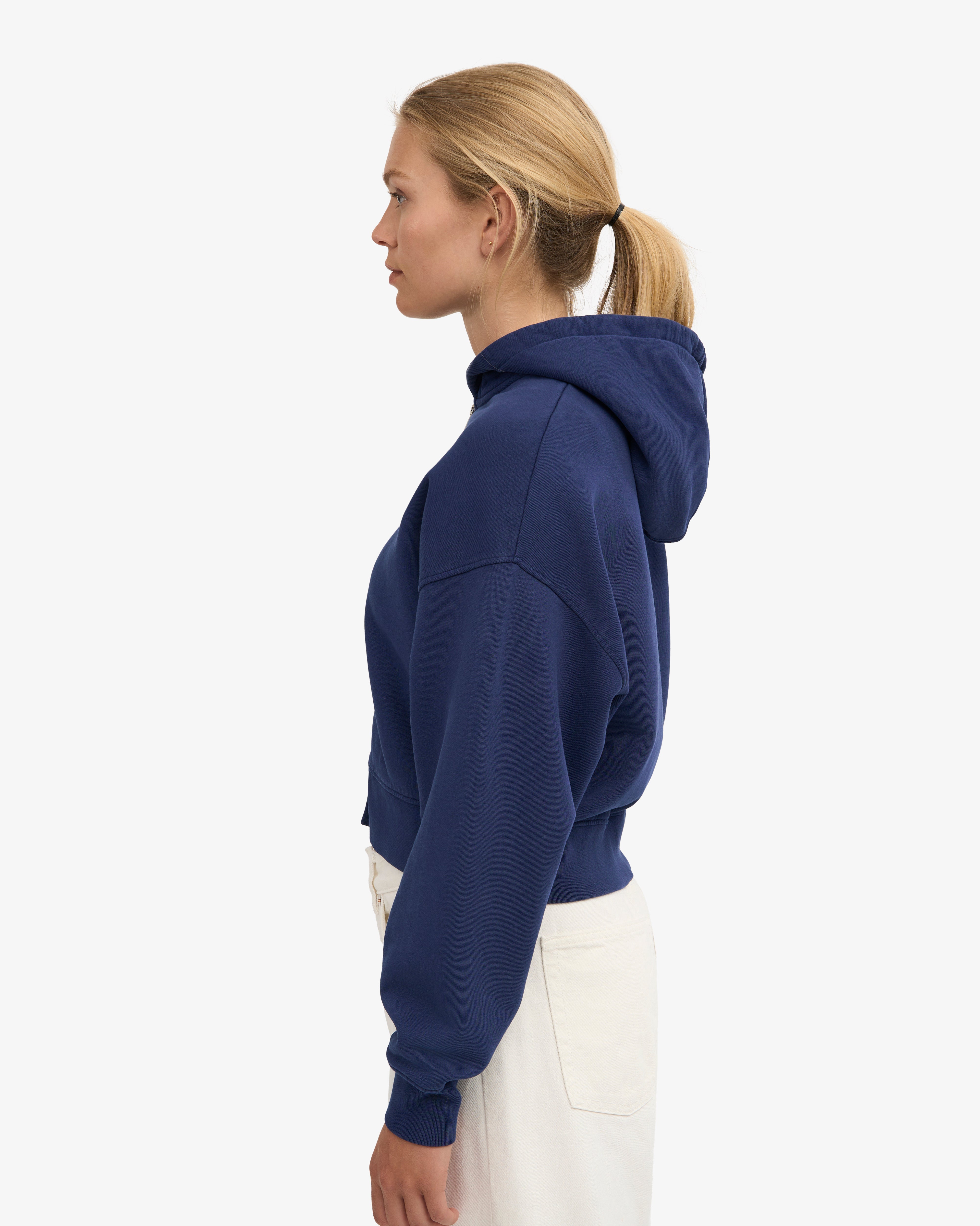 Organic Crop Zip Hood - Marine Blue