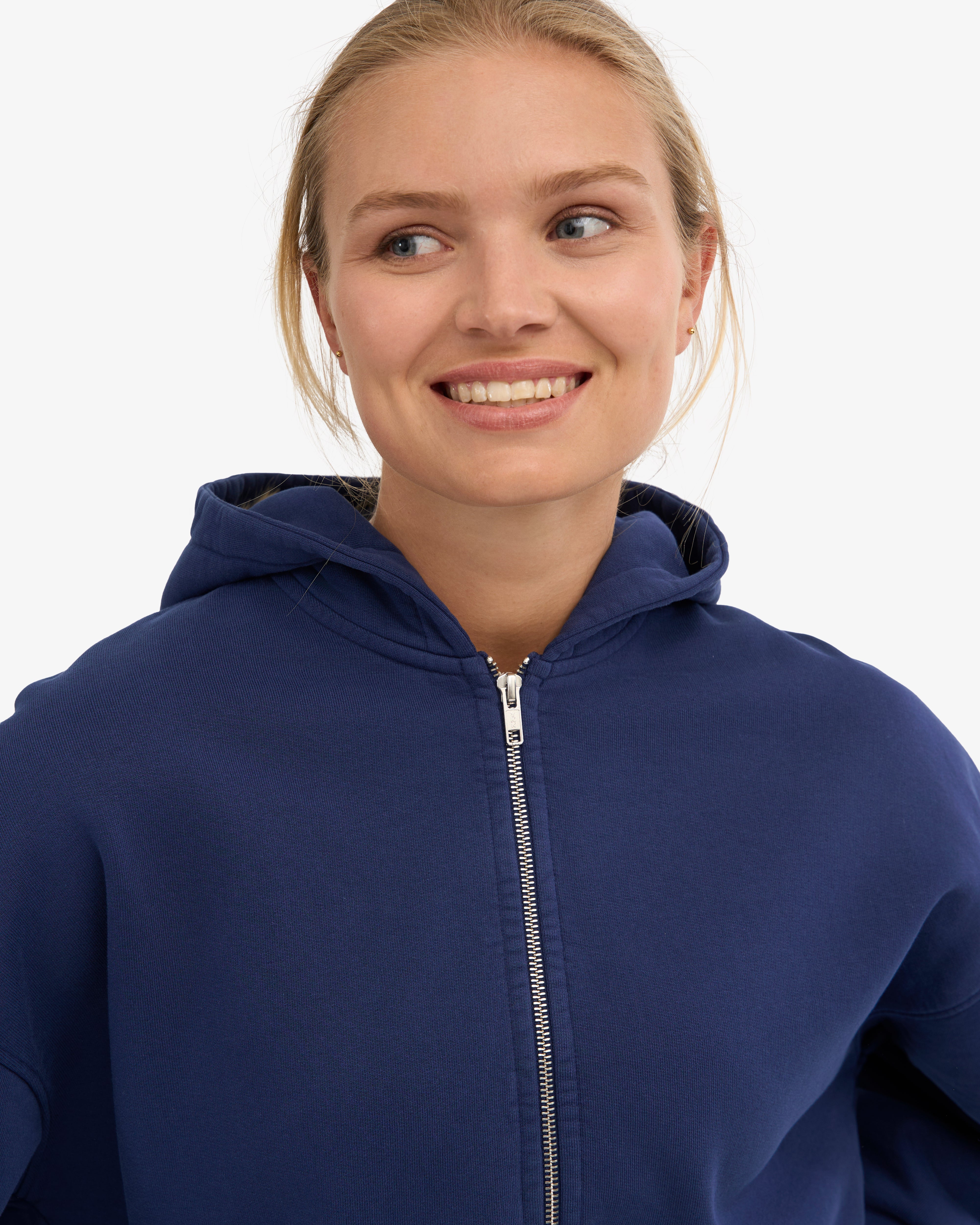 Organic Crop Zip Hood - Marine Blue