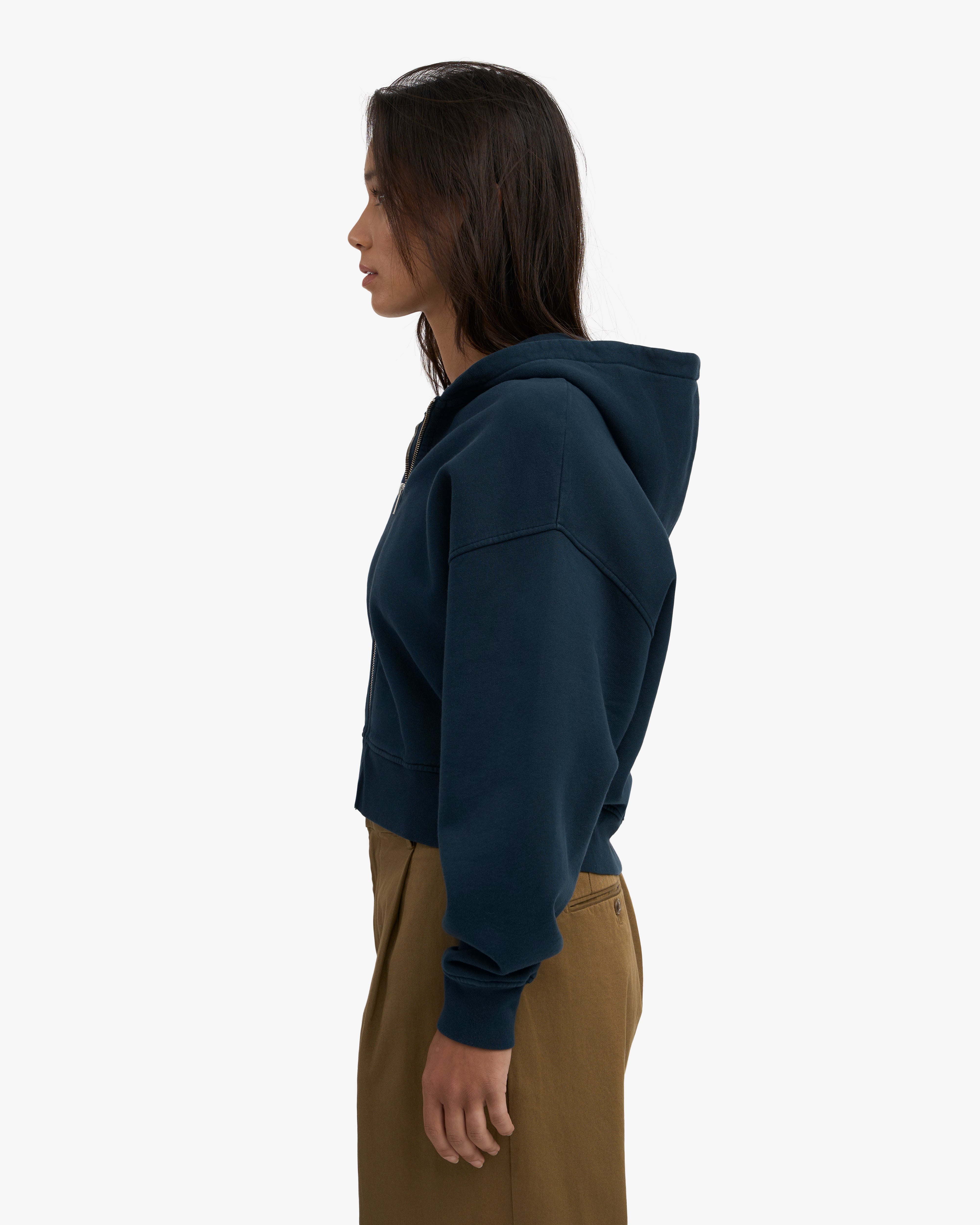 Organic Crop Zip Hood - Navy Blue