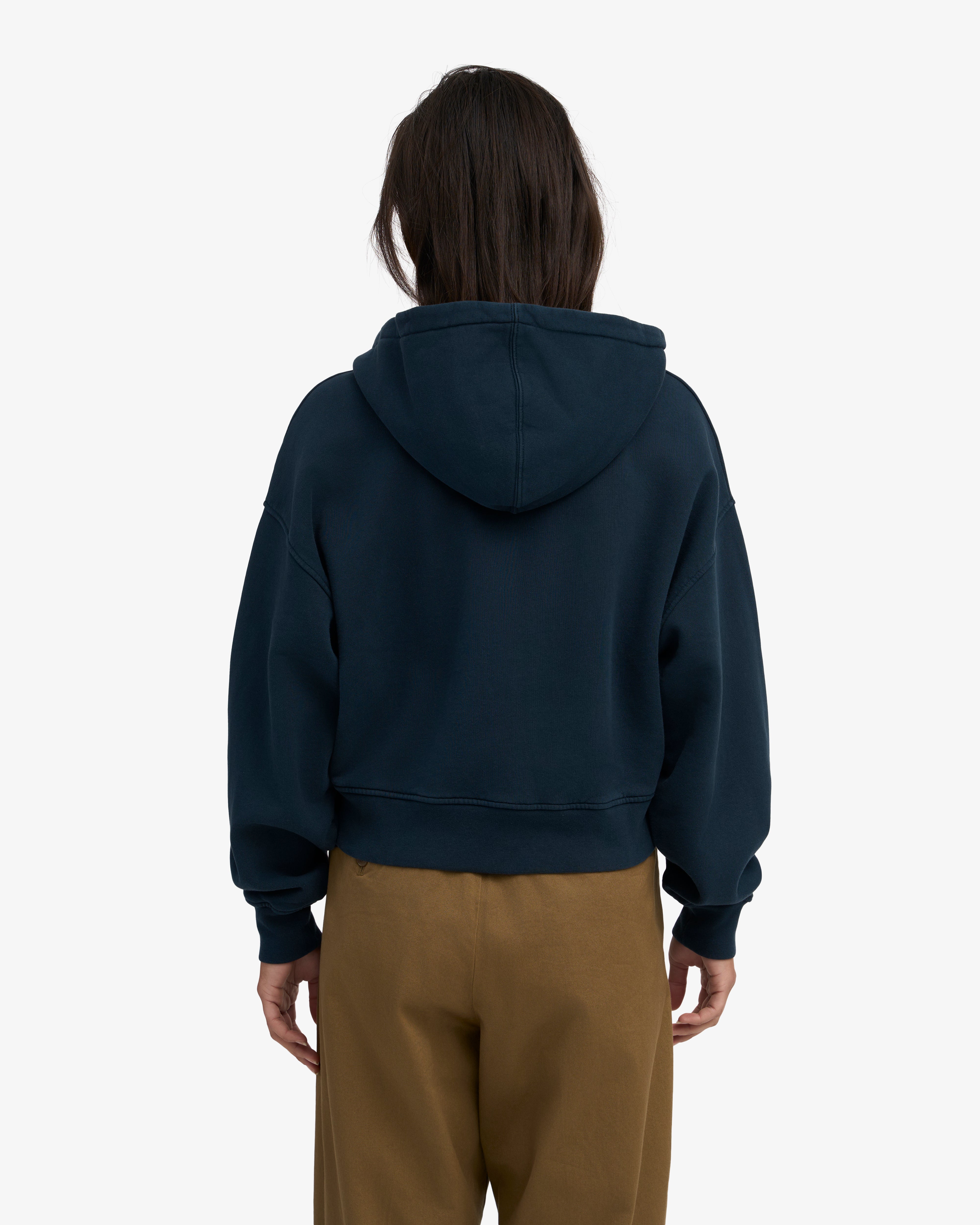 Organic Crop Zip Hood - Navy Blue