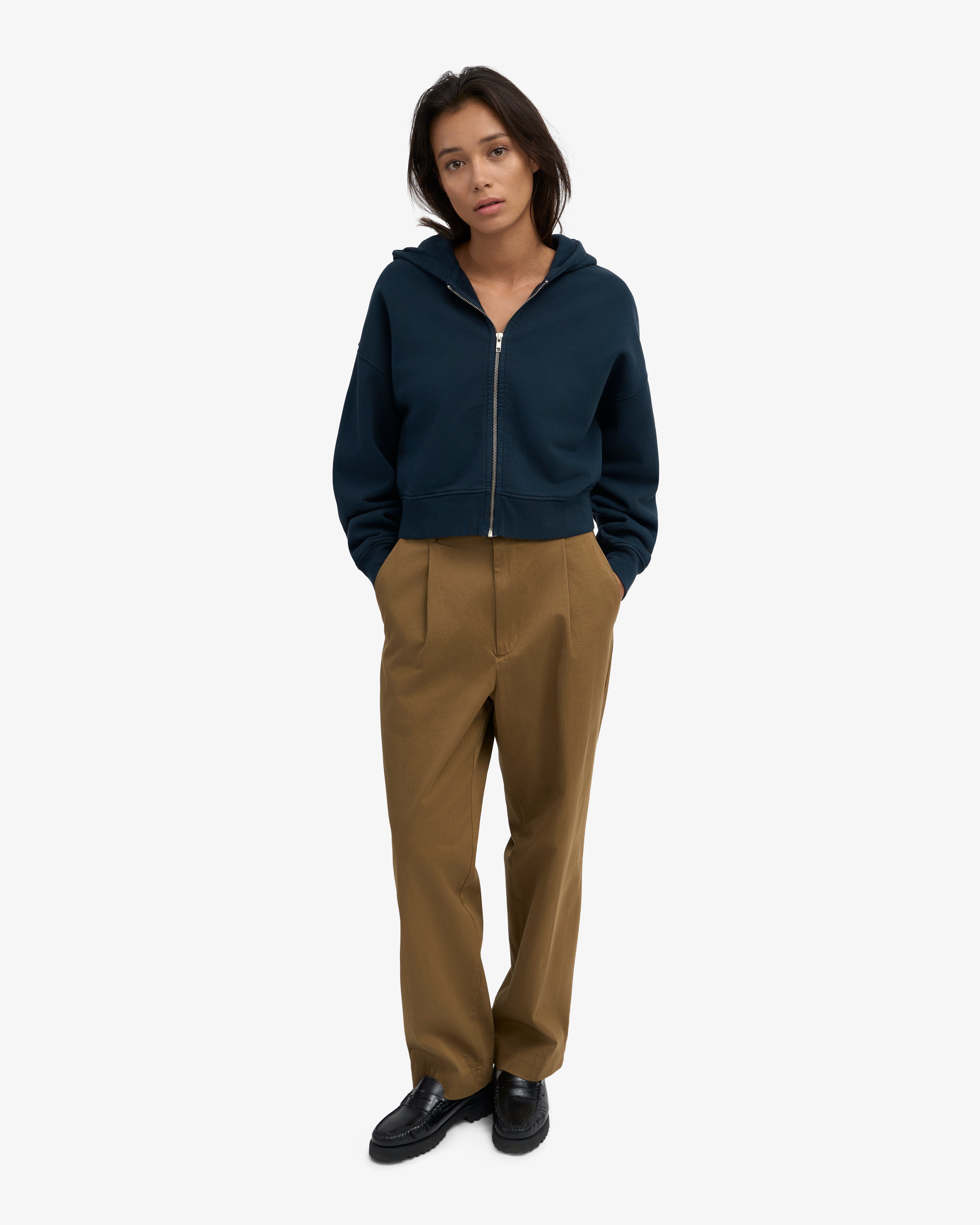 Organic Crop Zip Hood - Navy Blue