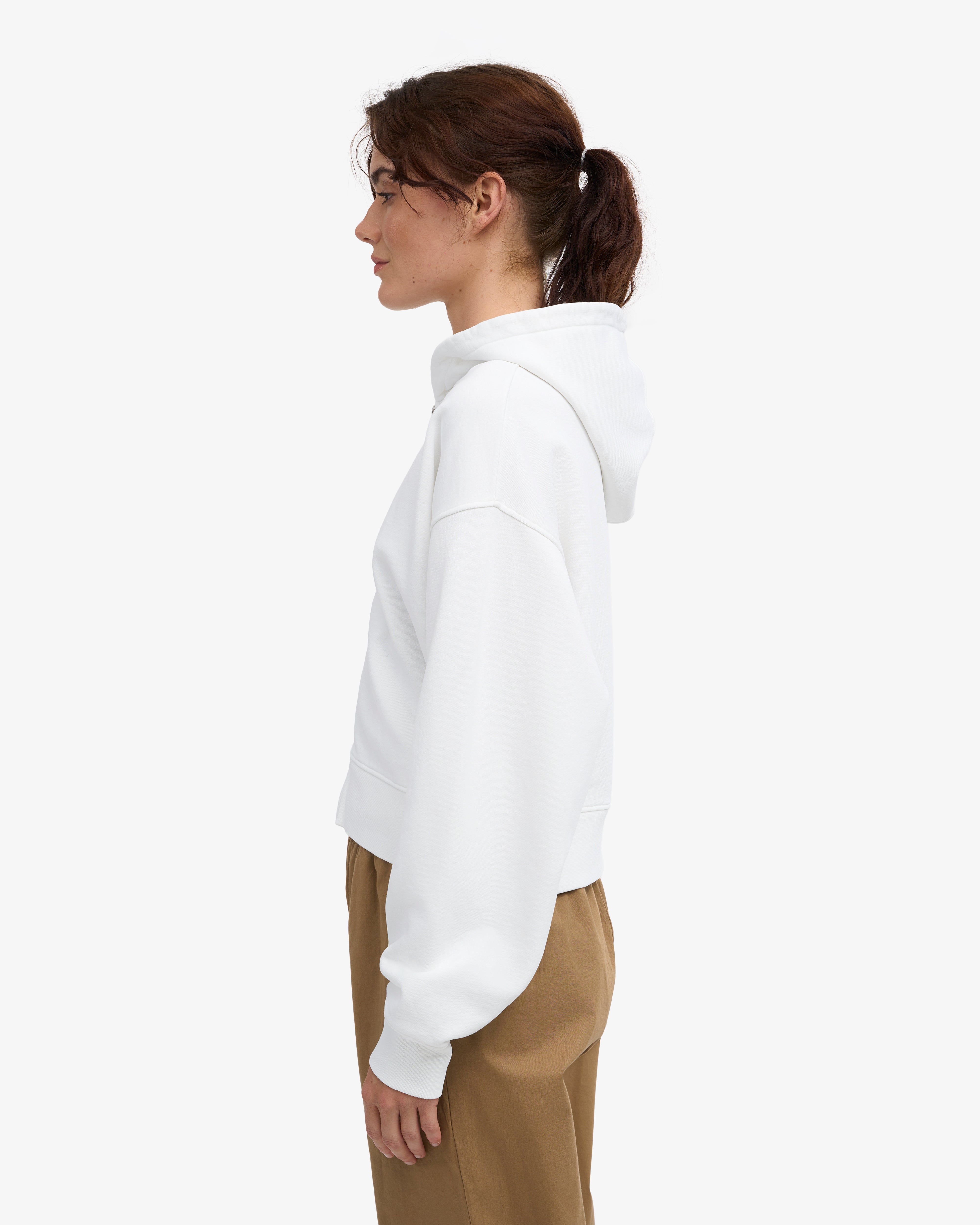 Organic Crop Zip Hood - Optical White