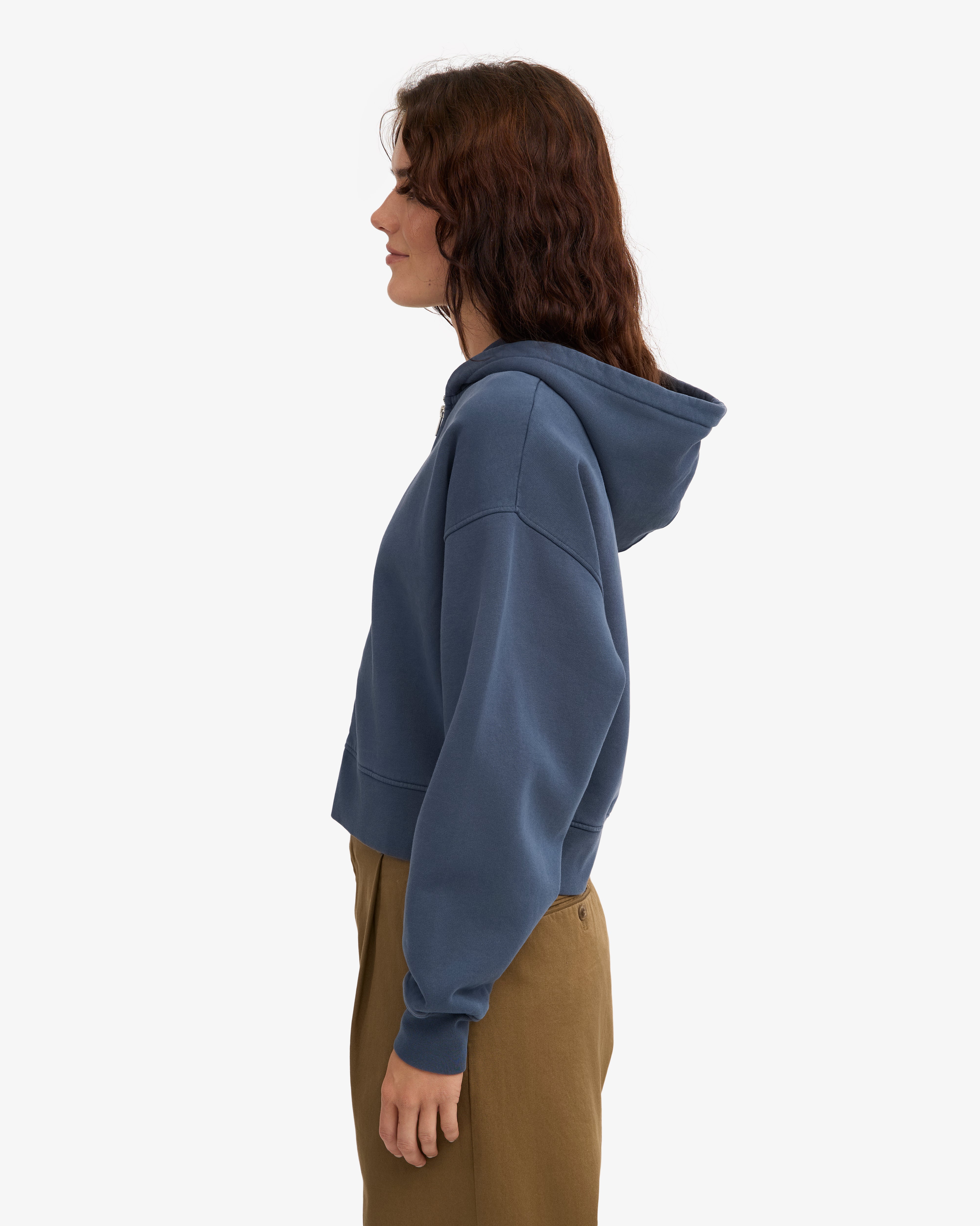 Organic Crop Zip Hood - Petrol Blue