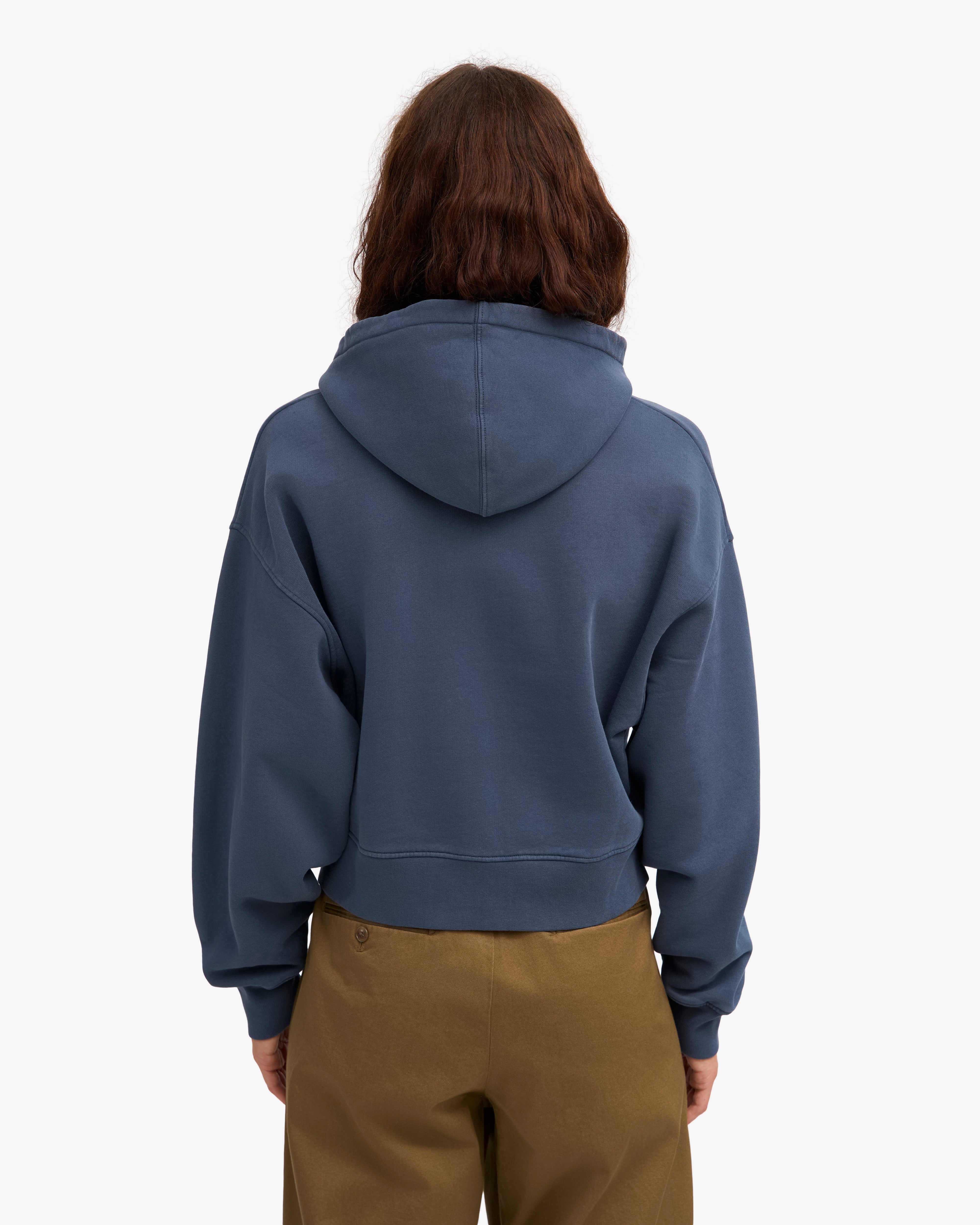 Organic Crop Zip Hood - Petrol Blue