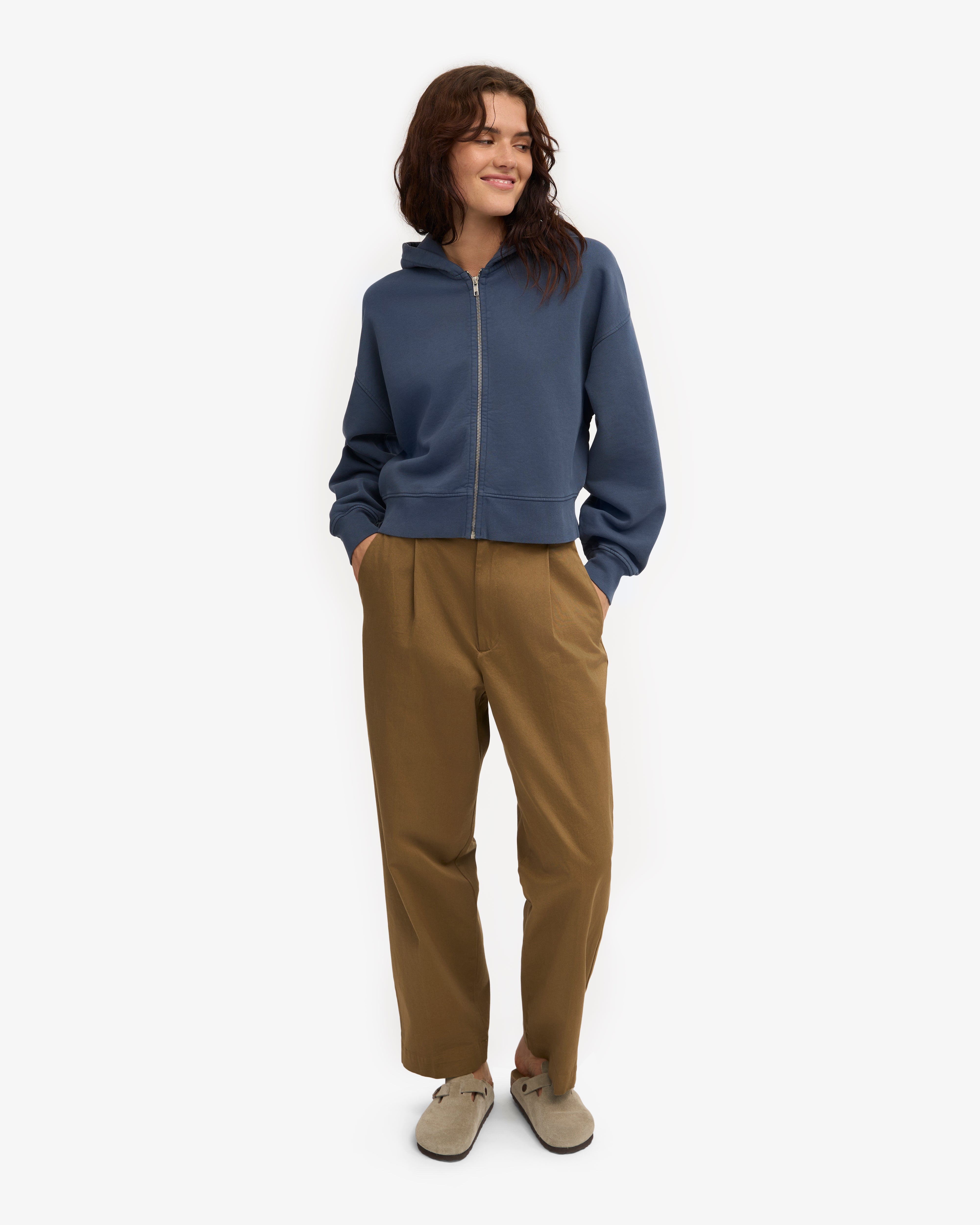 Organic Crop Zip Hood - Petrol Blue