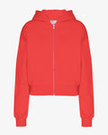 Organic Crop Zip Hood - Red Tangerine