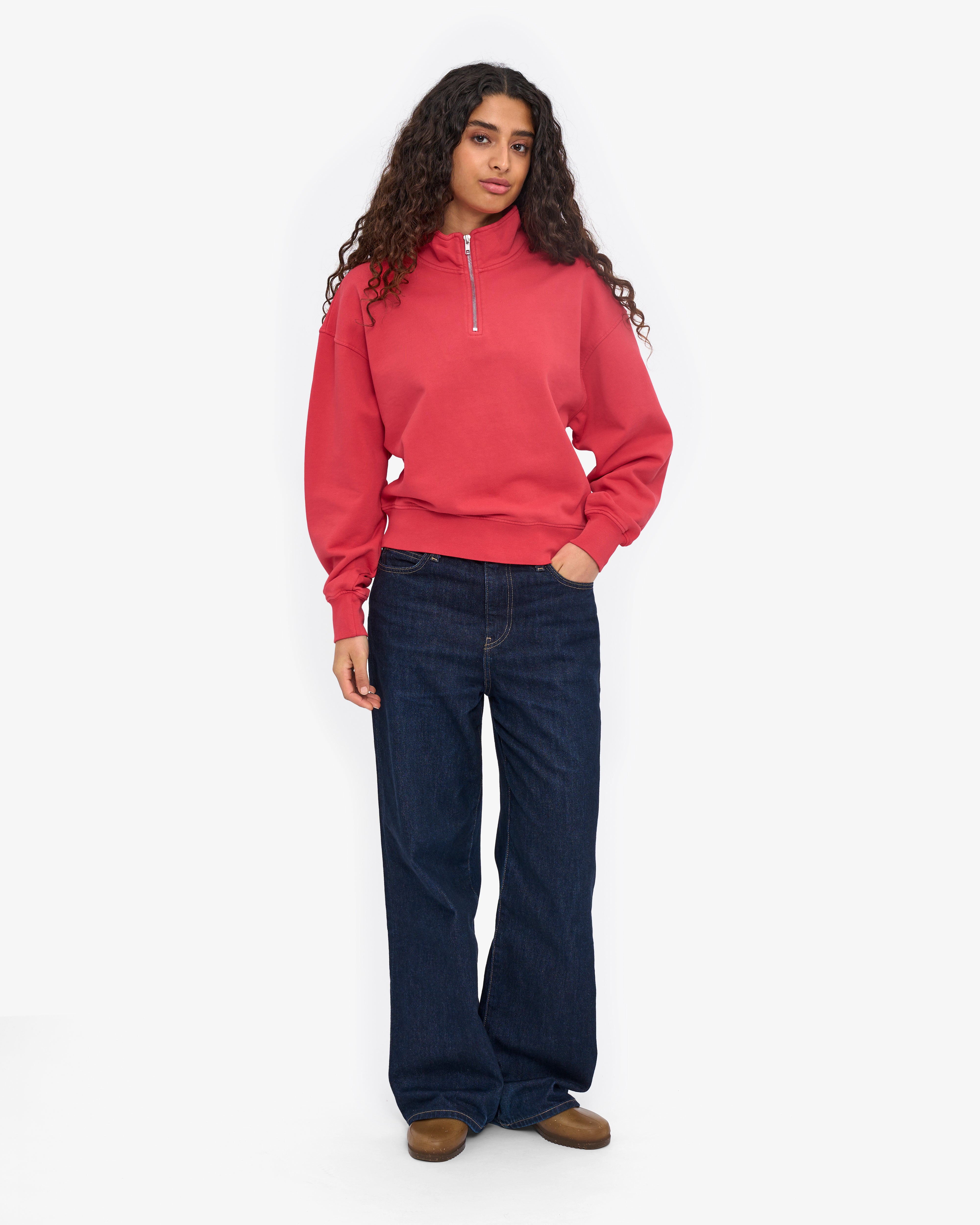 Women Organic Quarter Zip - Red Tangerine