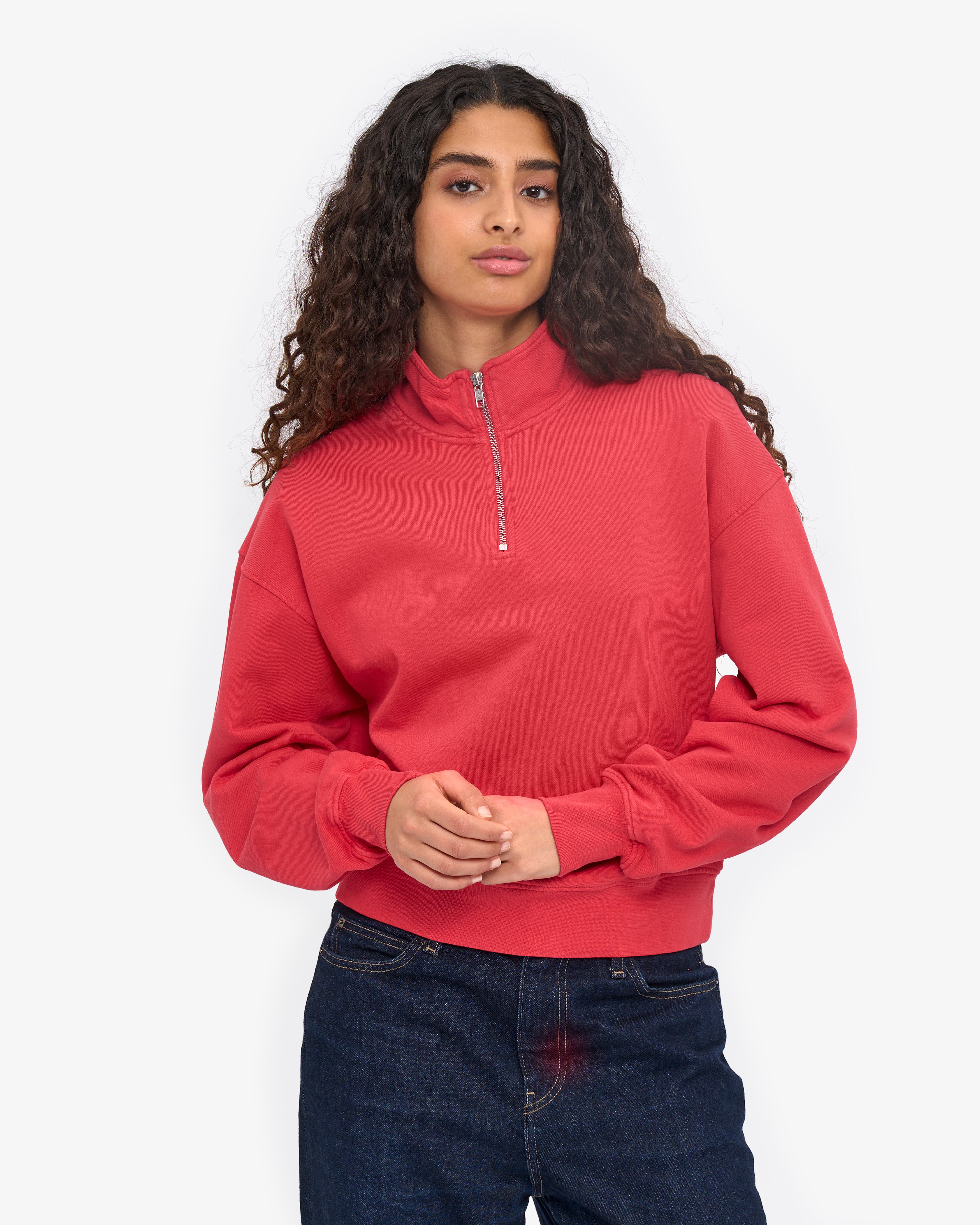 Women Organic Quarter Zip - Red Tangerine