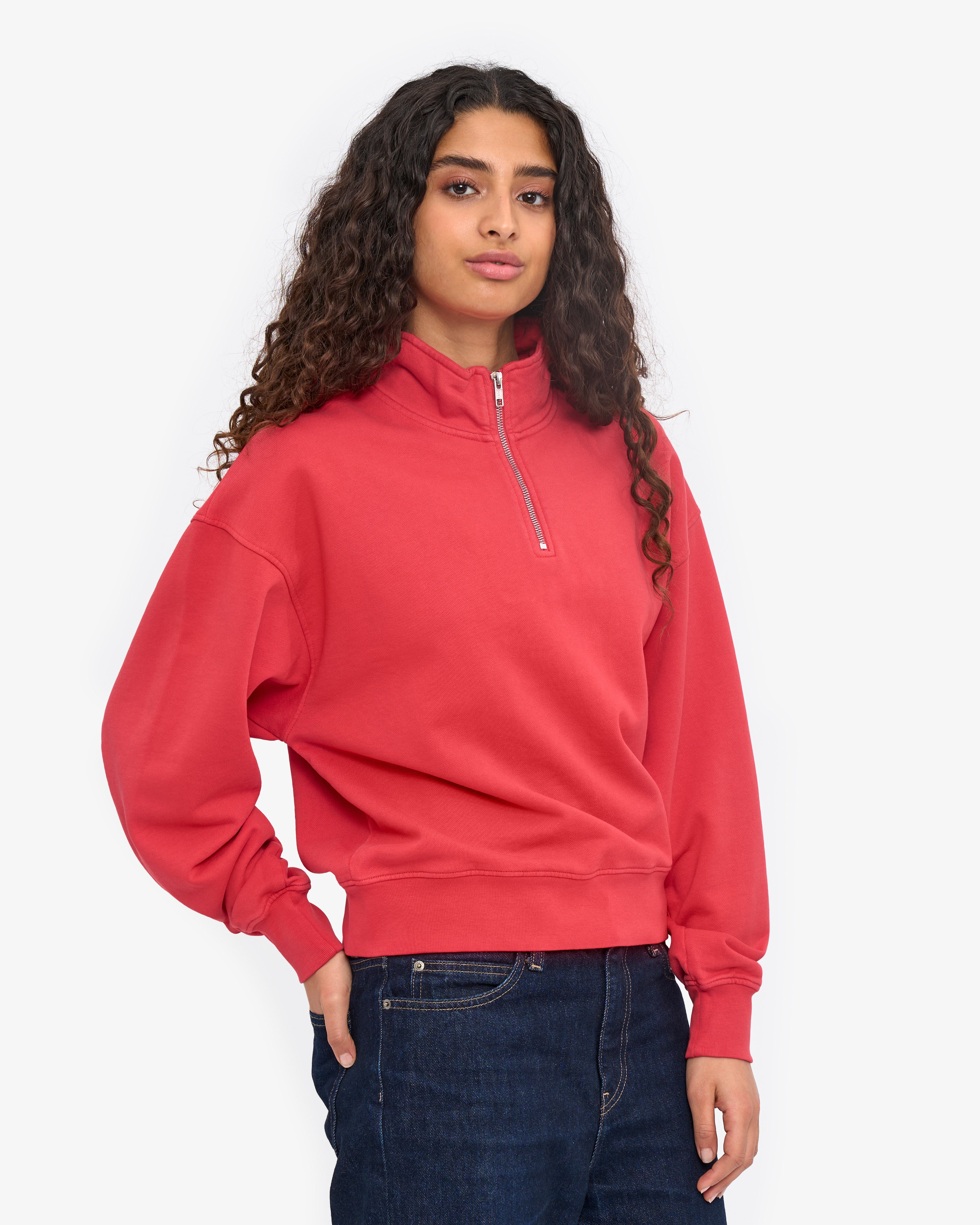 Women Organic Quarter Zip - Red Tangerine