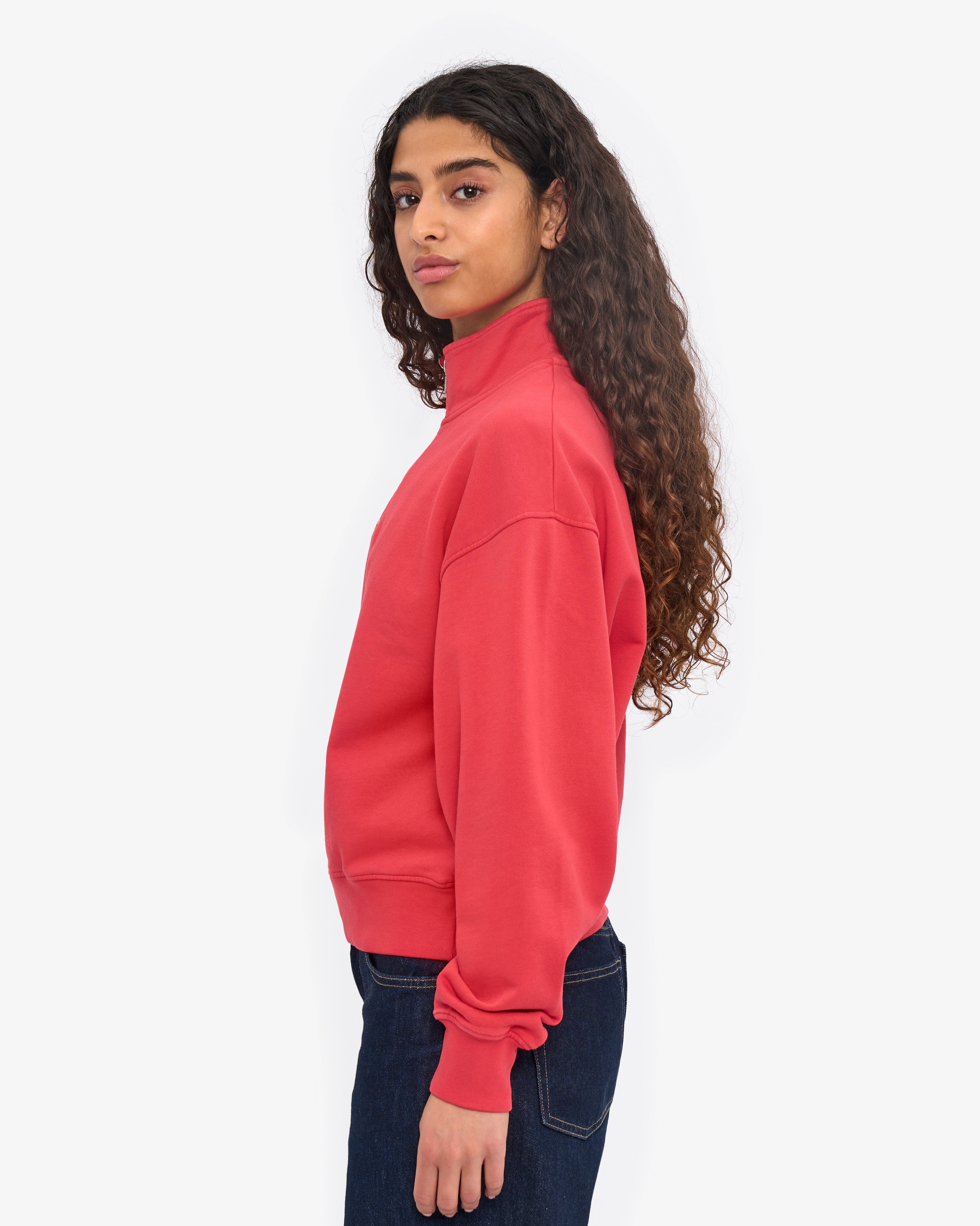 Women Organic Quarter Zip - Red Tangerine