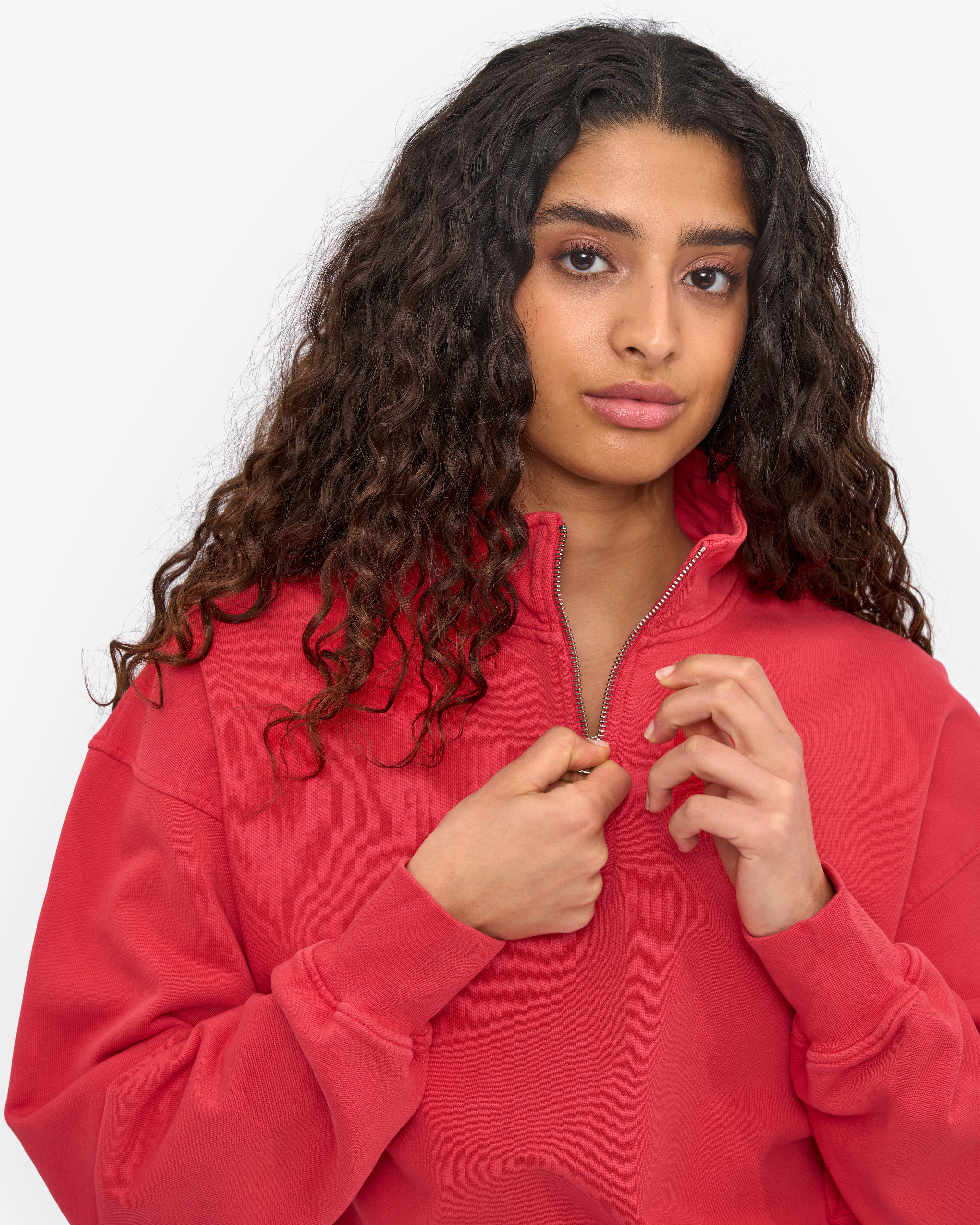 Women Organic Quarter Zip - Red Tangerine