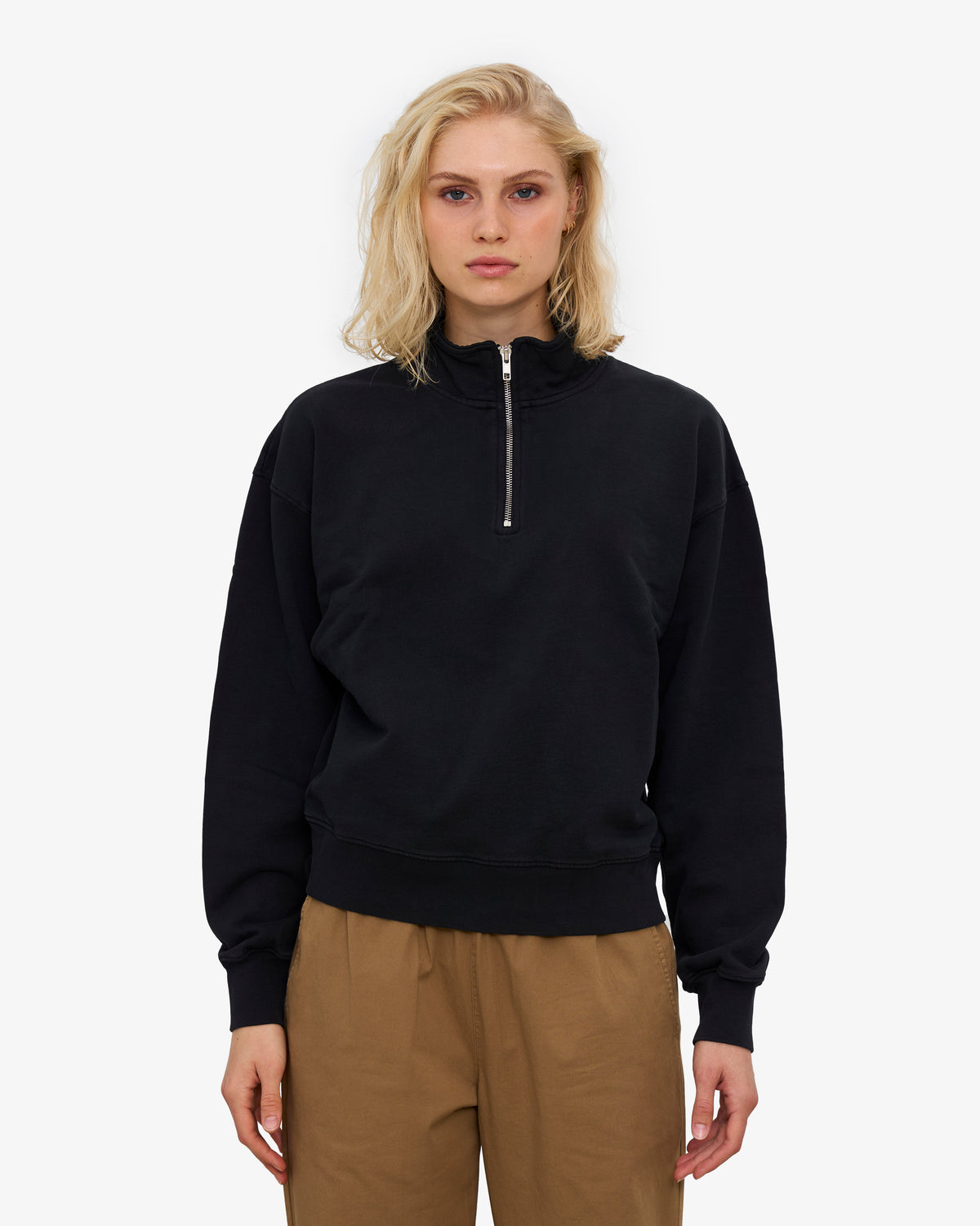 Women Organic Quarter Zip - Deep Black