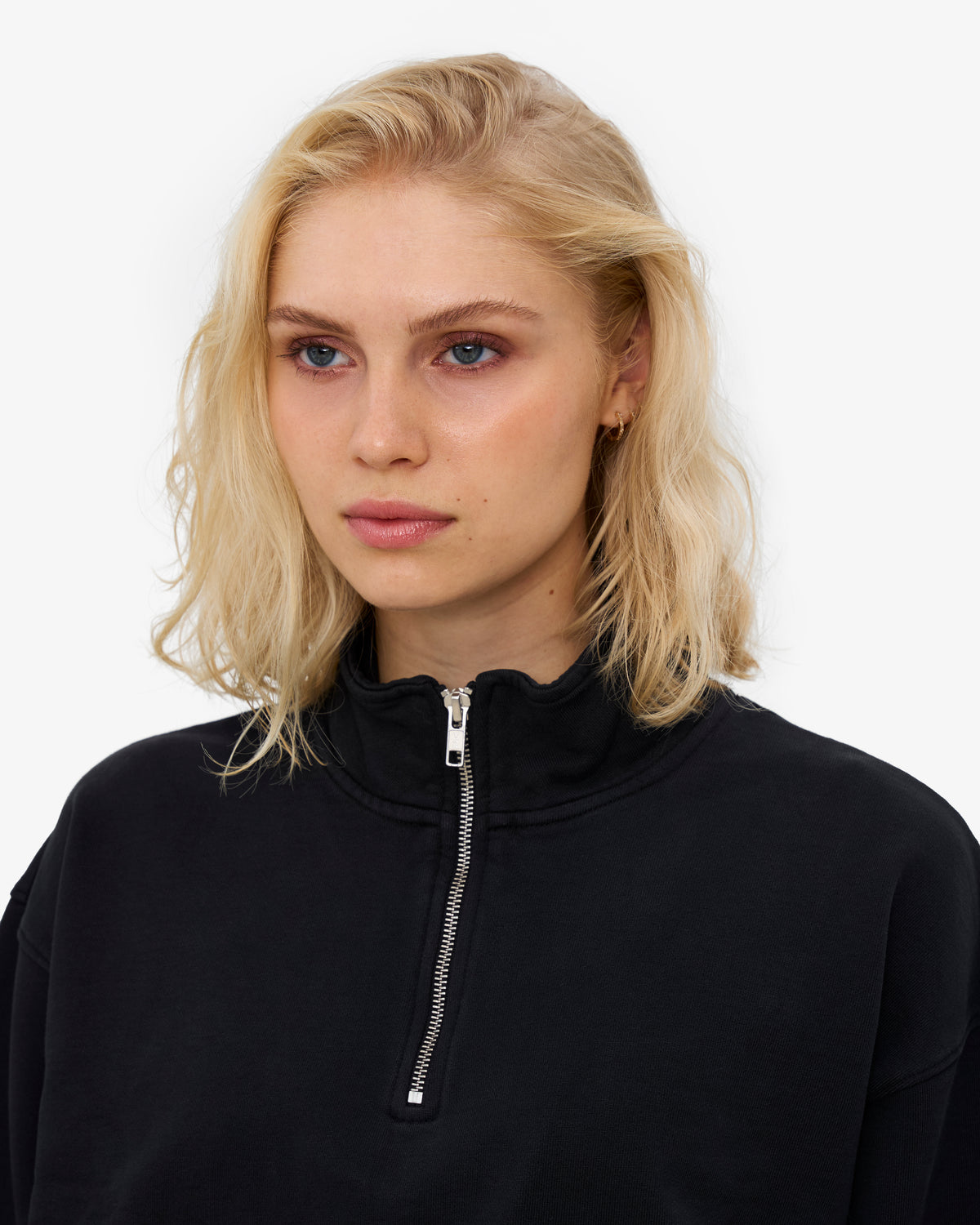 Women Organic Quarter Zip - Deep Black