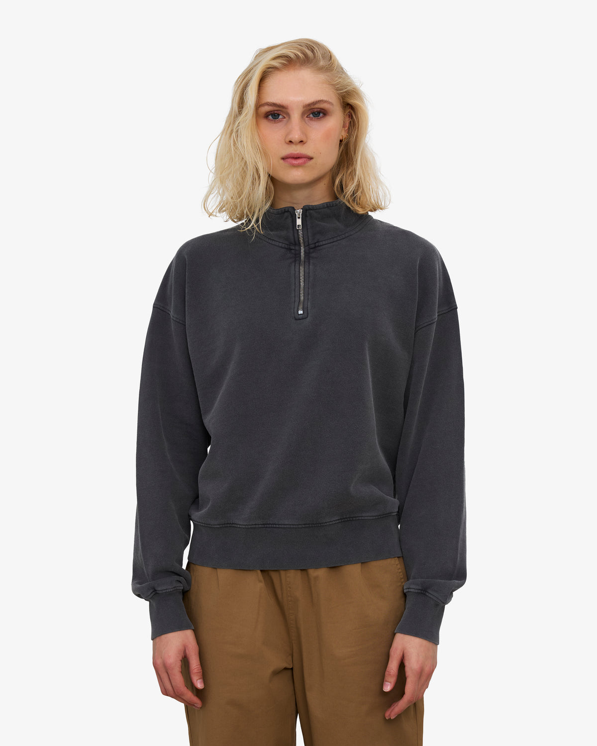 Women Organic Quarter Zip - Faded Black