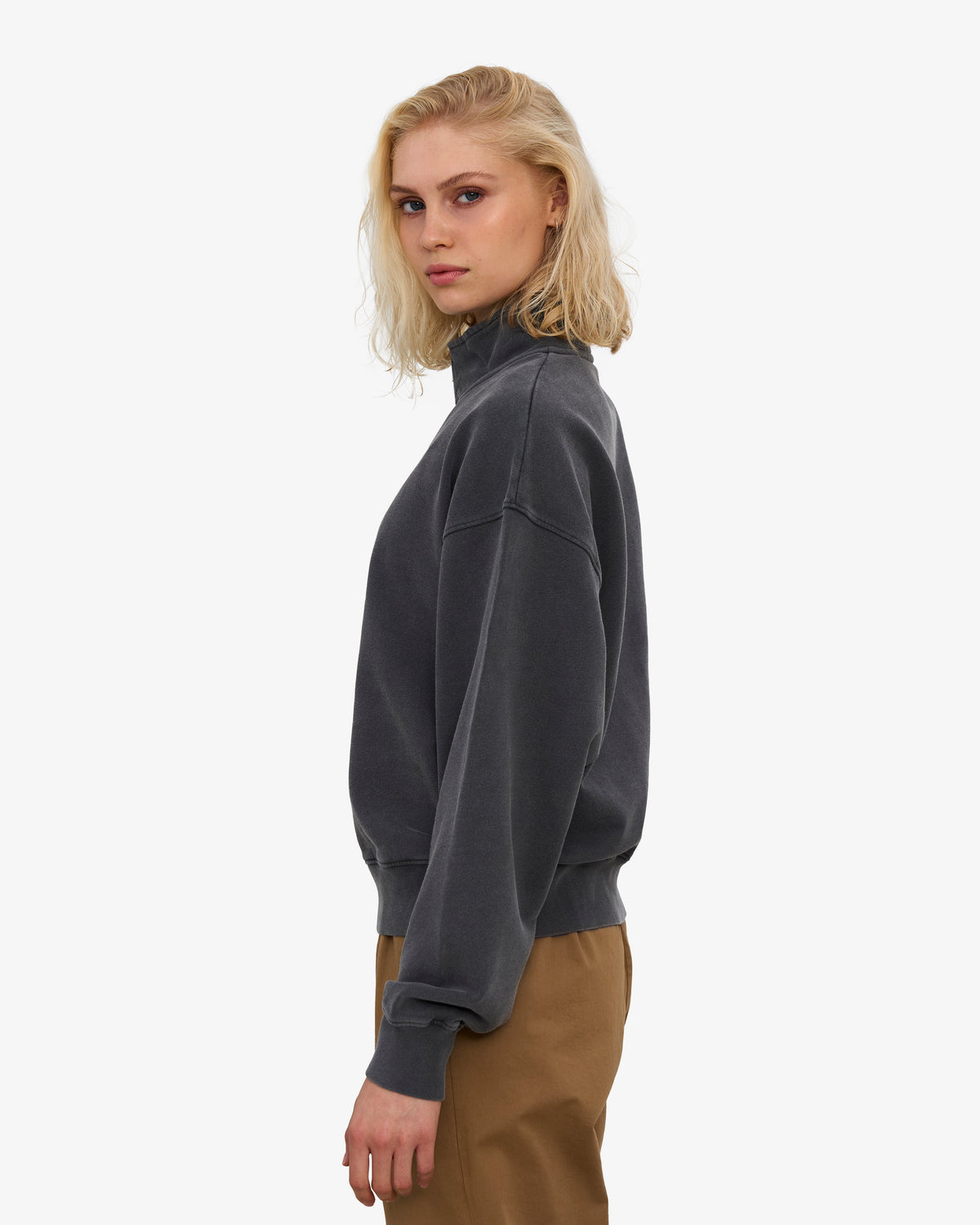 Women Organic Quarter Zip - Faded Black