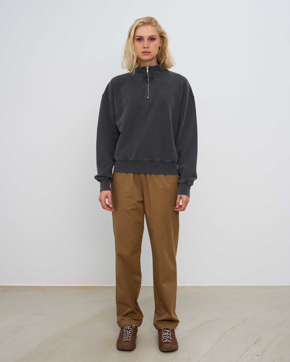 Women Organic Quarter Zip - Faded Black