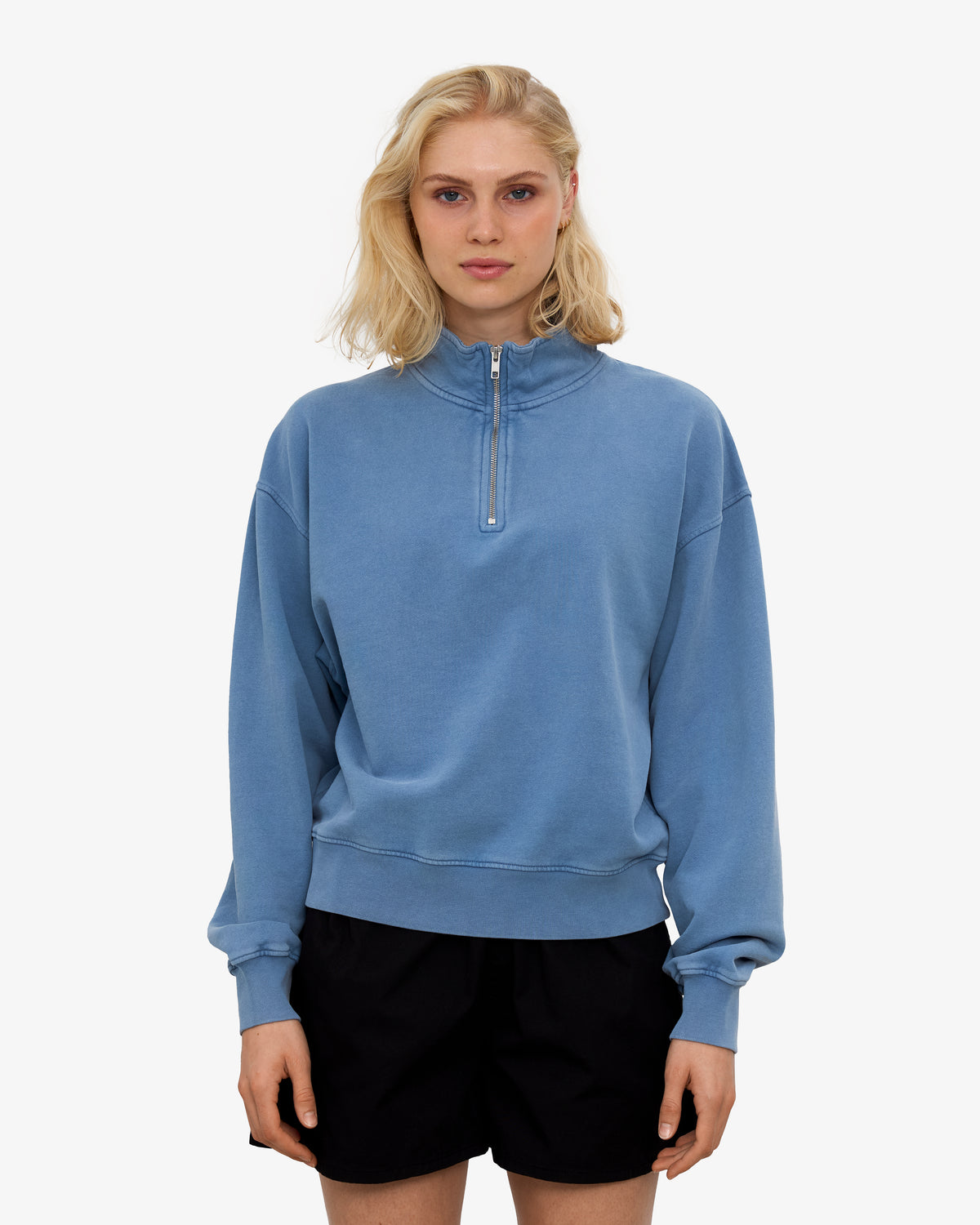 Women Organic Quarter Zip - Faded Indigo
