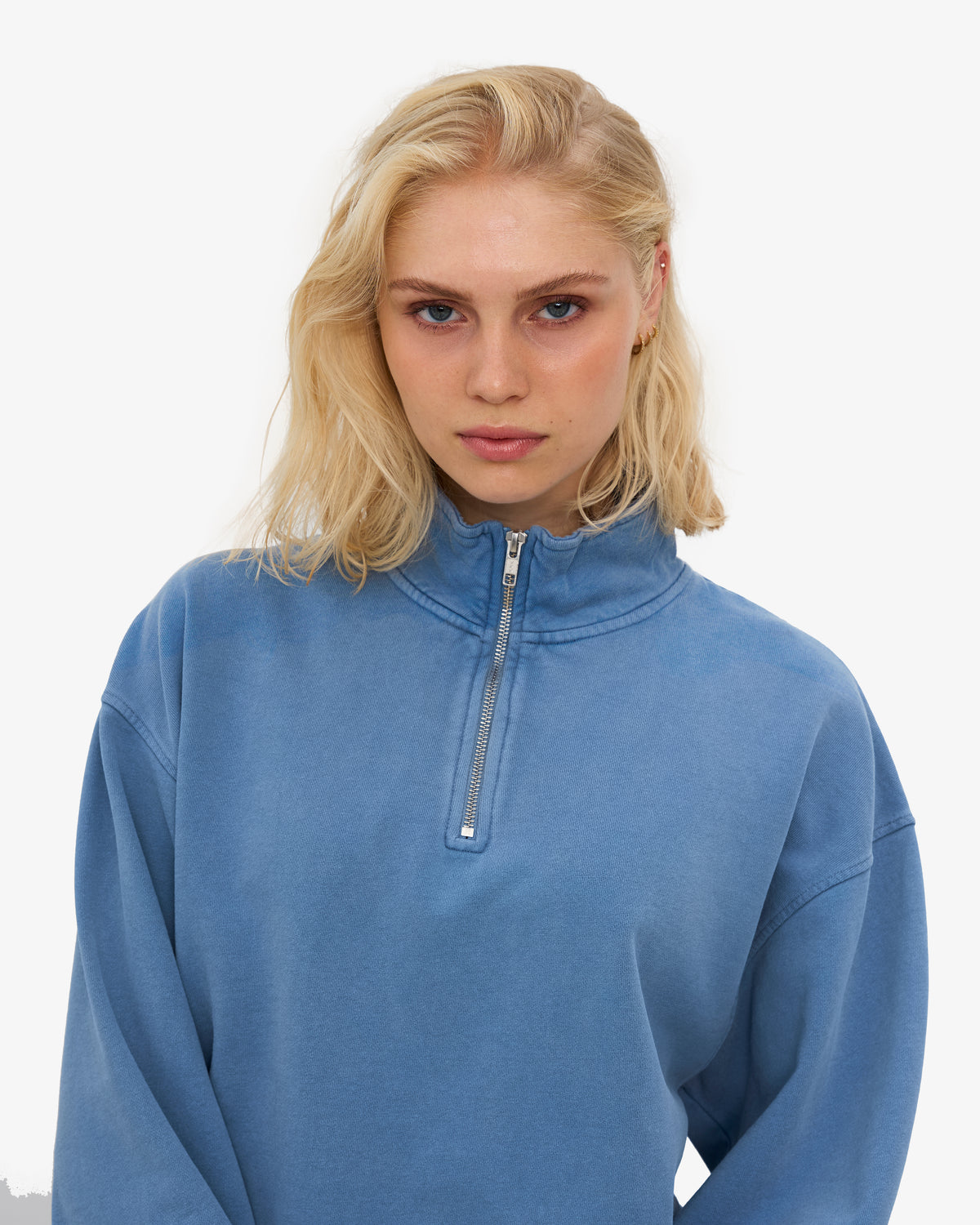 Women Organic Quarter Zip - Faded Indigo