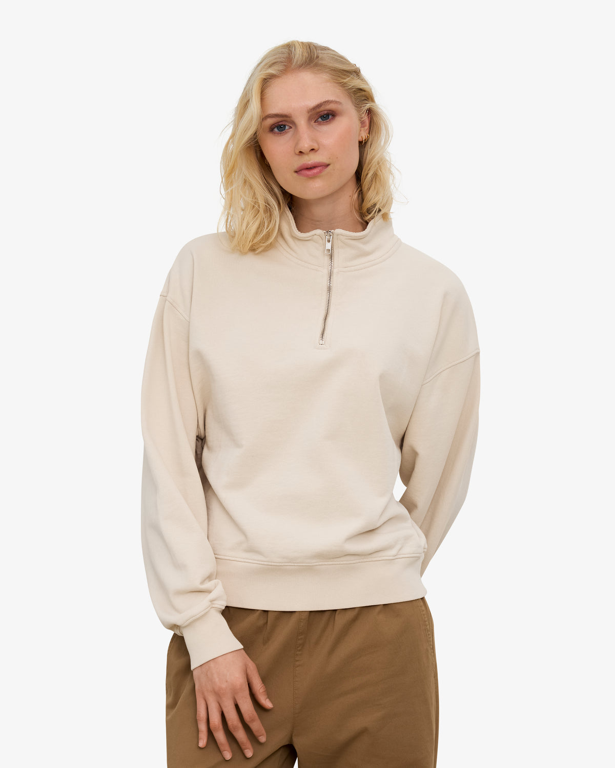 Women Organic Quarter Zip - Ivory White