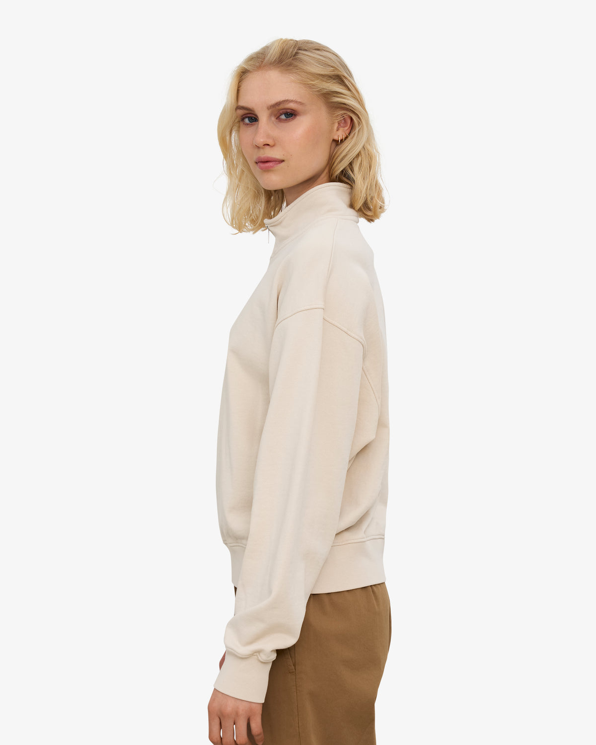 Women Organic Quarter Zip - Ivory White