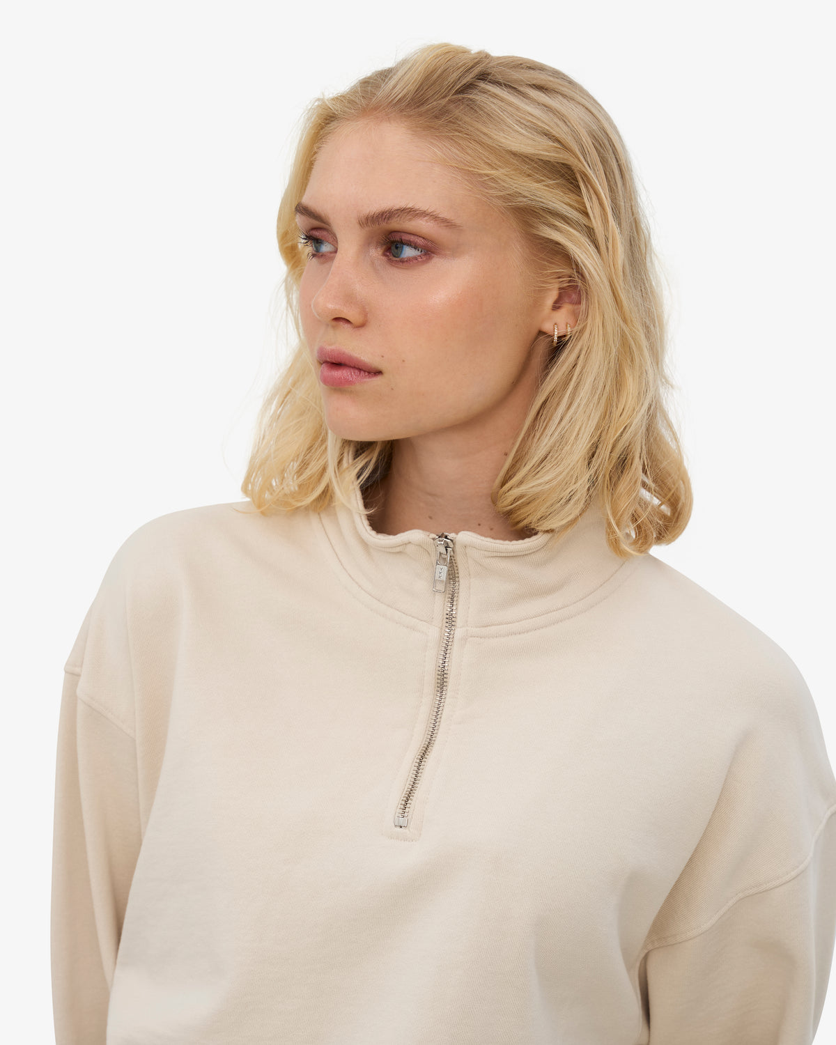 Women Organic Quarter Zip - Ivory White