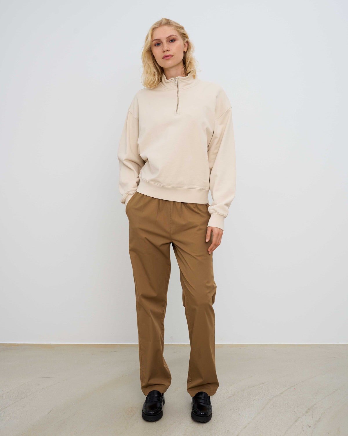 Women Organic Quarter Zip - Ivory White