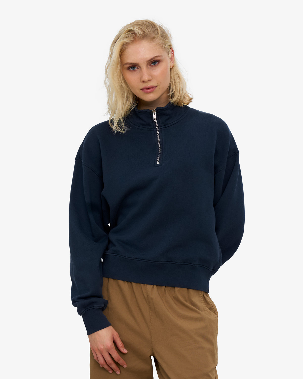 Women Organic Quarter Zip - Navy Blue