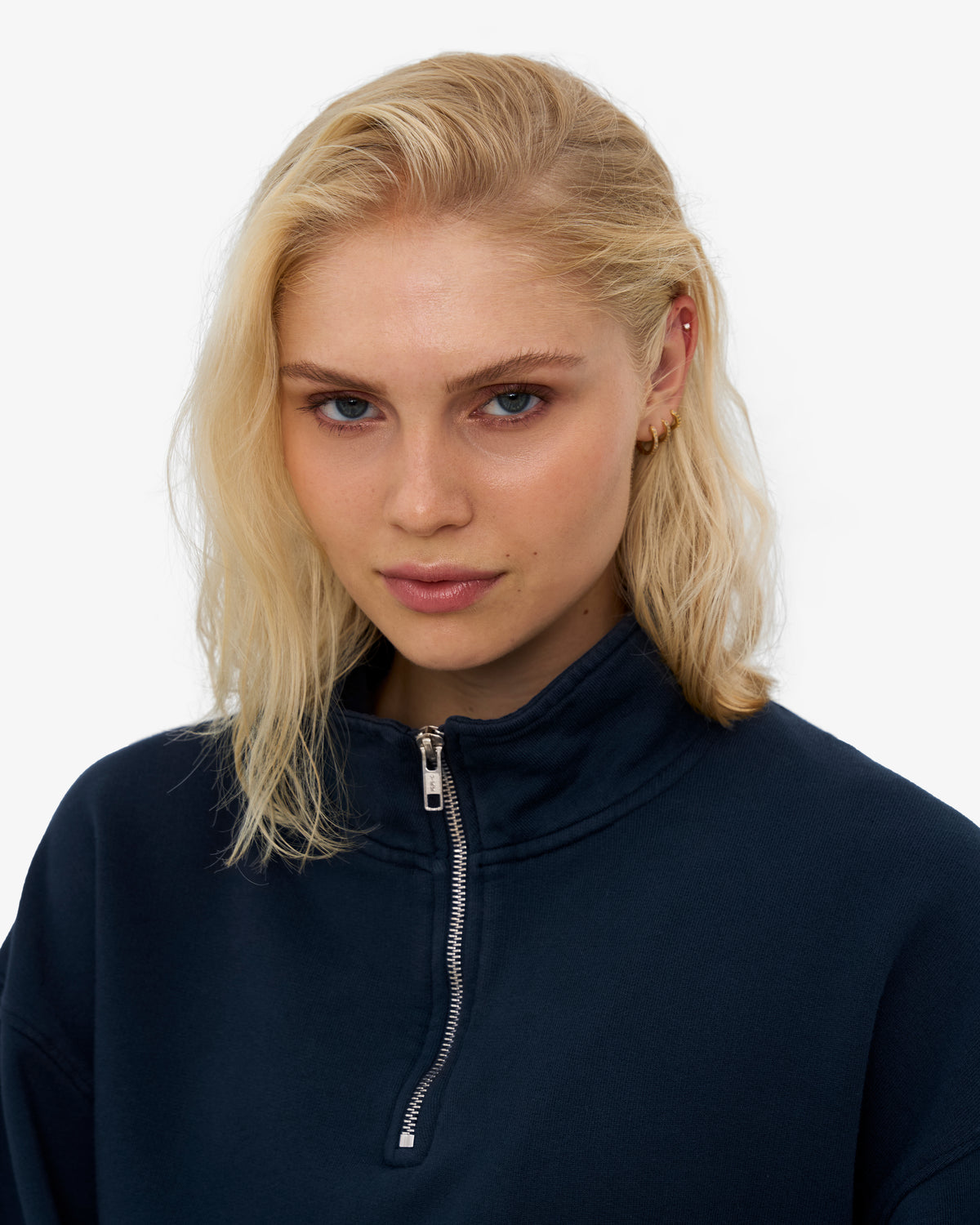 Women Organic Quarter Zip - Navy Blue
