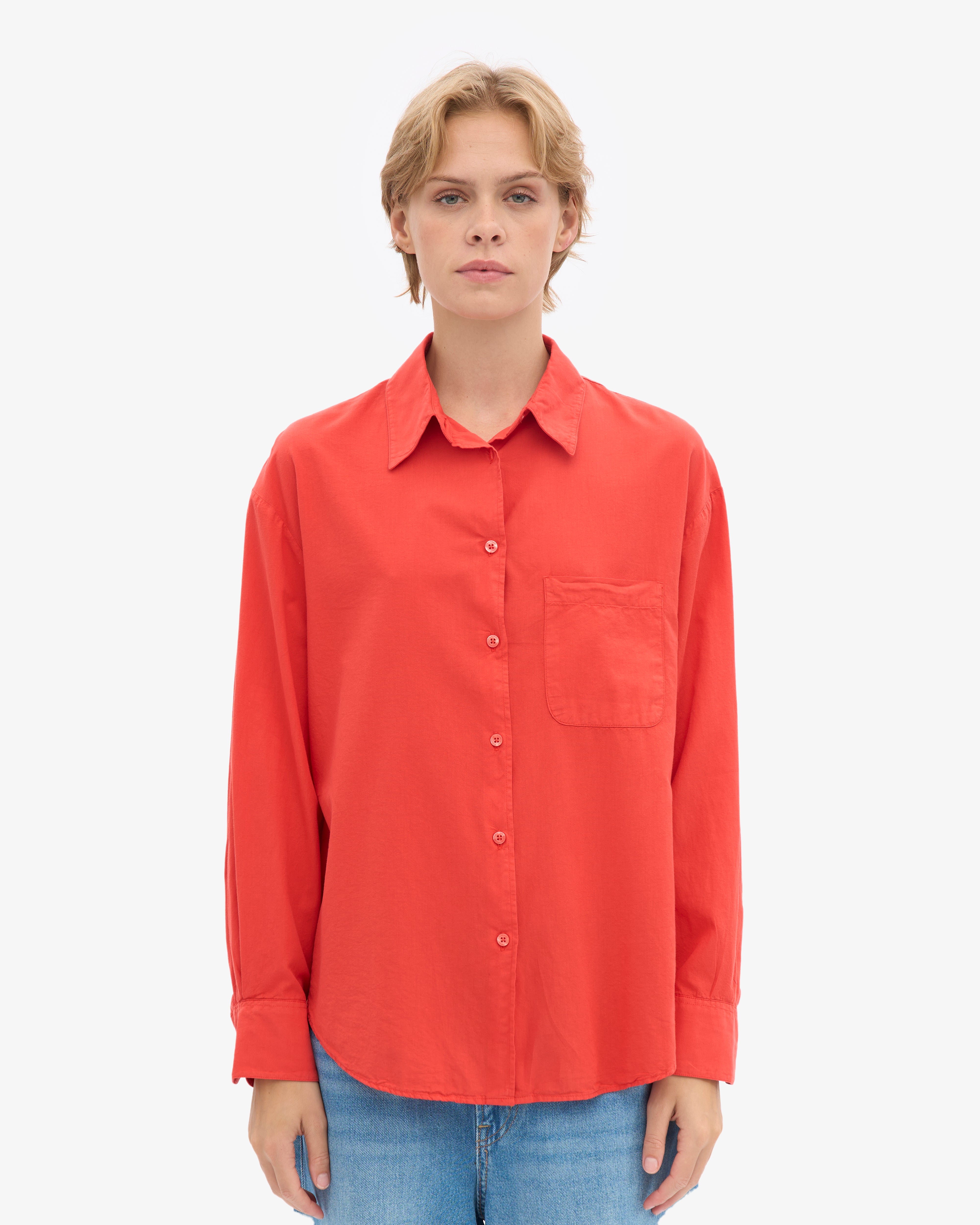 Organic Oversized Shirt - Red Tangerine